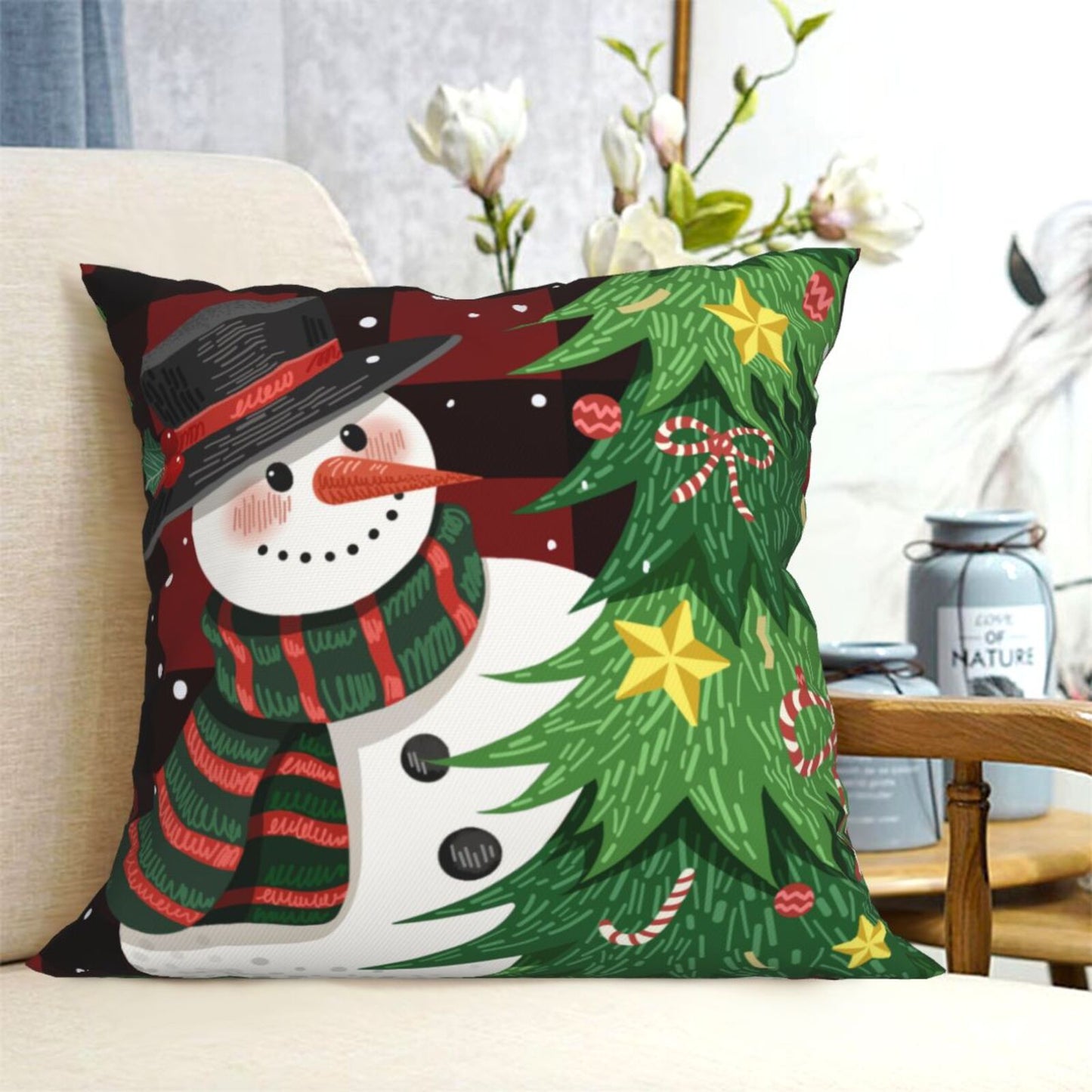 Christmas Throw Pillow Covers 18x18 inch Xmas Plaid Cushion Covers for Sofa Living Room