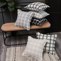 Plaid throw pillow covers 18x18 Set of 2 for sofa couch and living room decor
