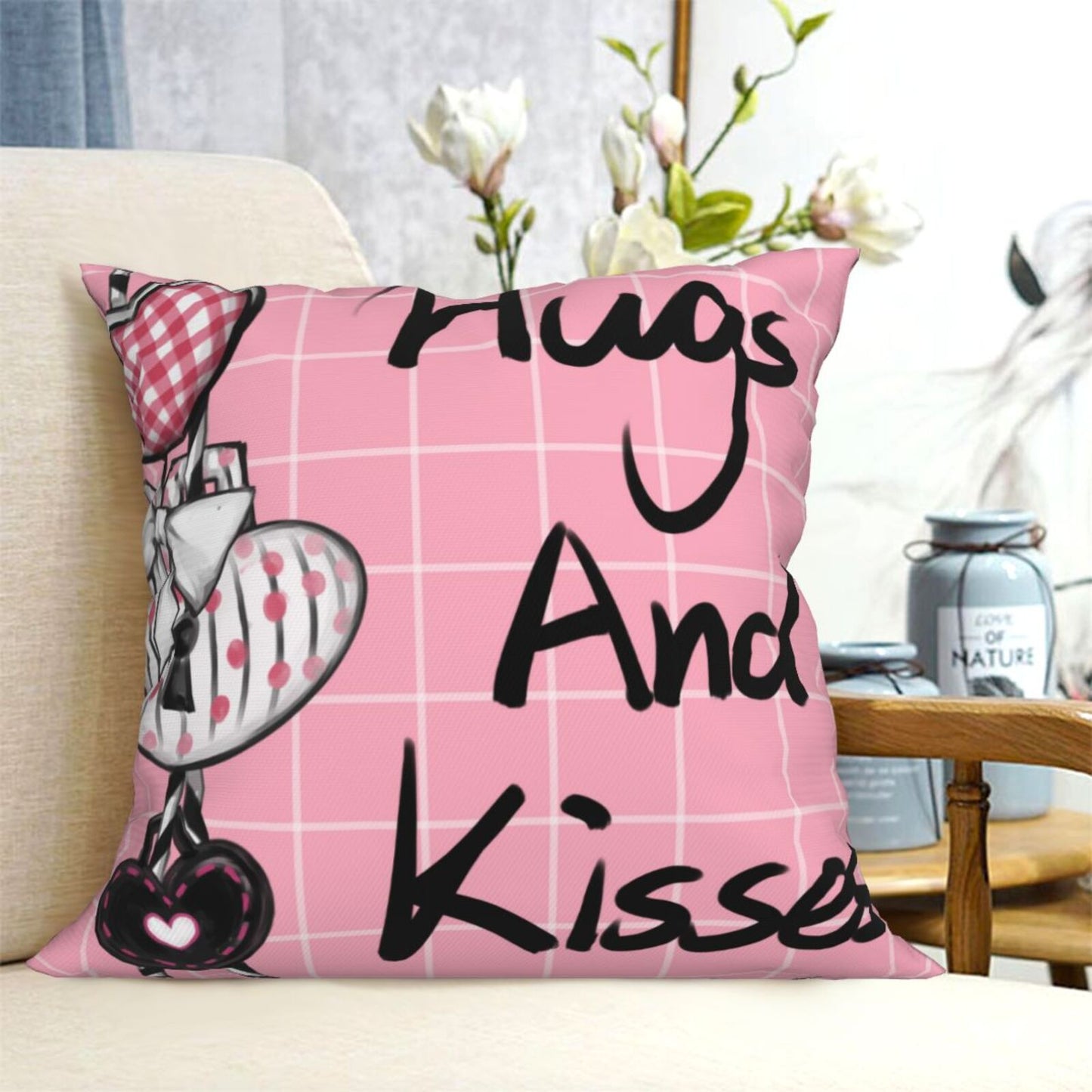 Valentine's Day Throw Pillow Covers 18x18 inch Set of 4 Pink Heart Bowknot Cushion Covers for Sofa Couch