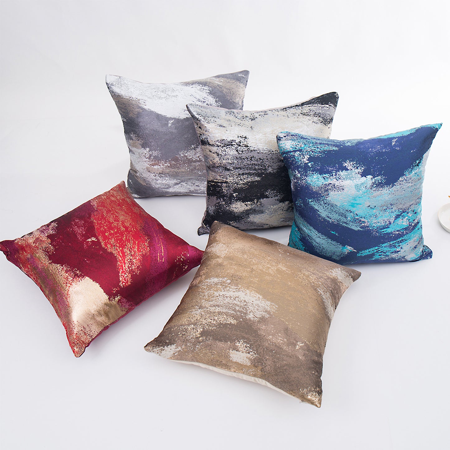 Abstract Throw Pillow Covers 18x18 inch Set of 2 Jacquard Textured Decorative Cushion Covers