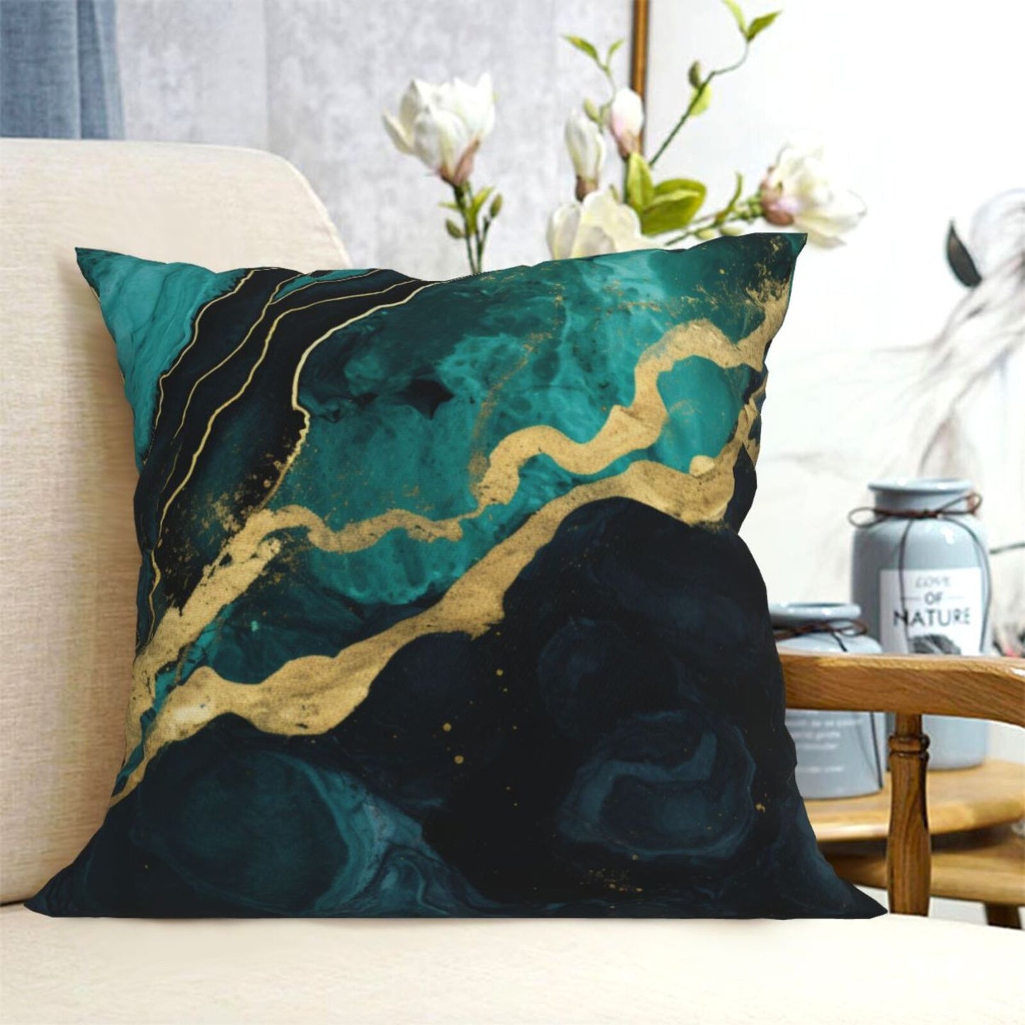 Green Marble Throw Pillow Covers 18x18 inch Abstract Cushion Covers for Sofa Couch Living Room