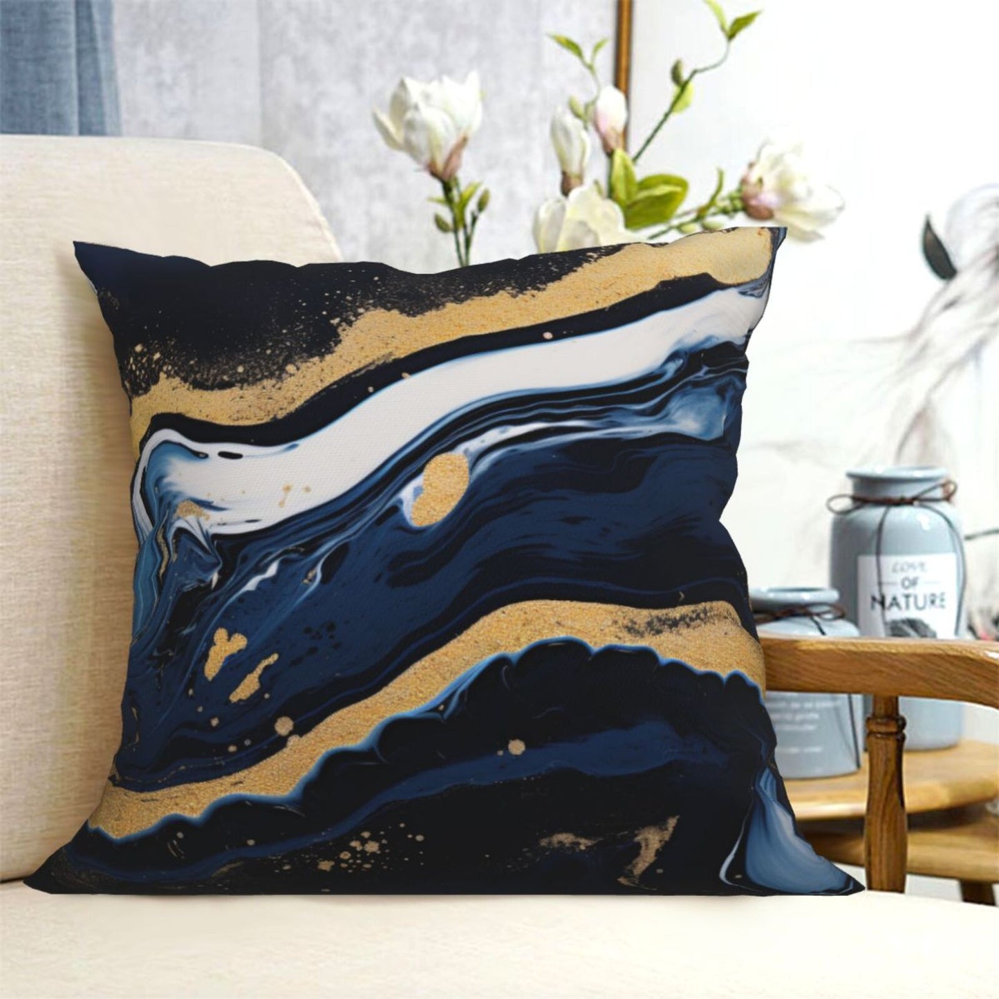 Navy Blue Pillow Covers 18x18 inch Set of 4 Marble Abstract Cushion Covers for Sofa Couch