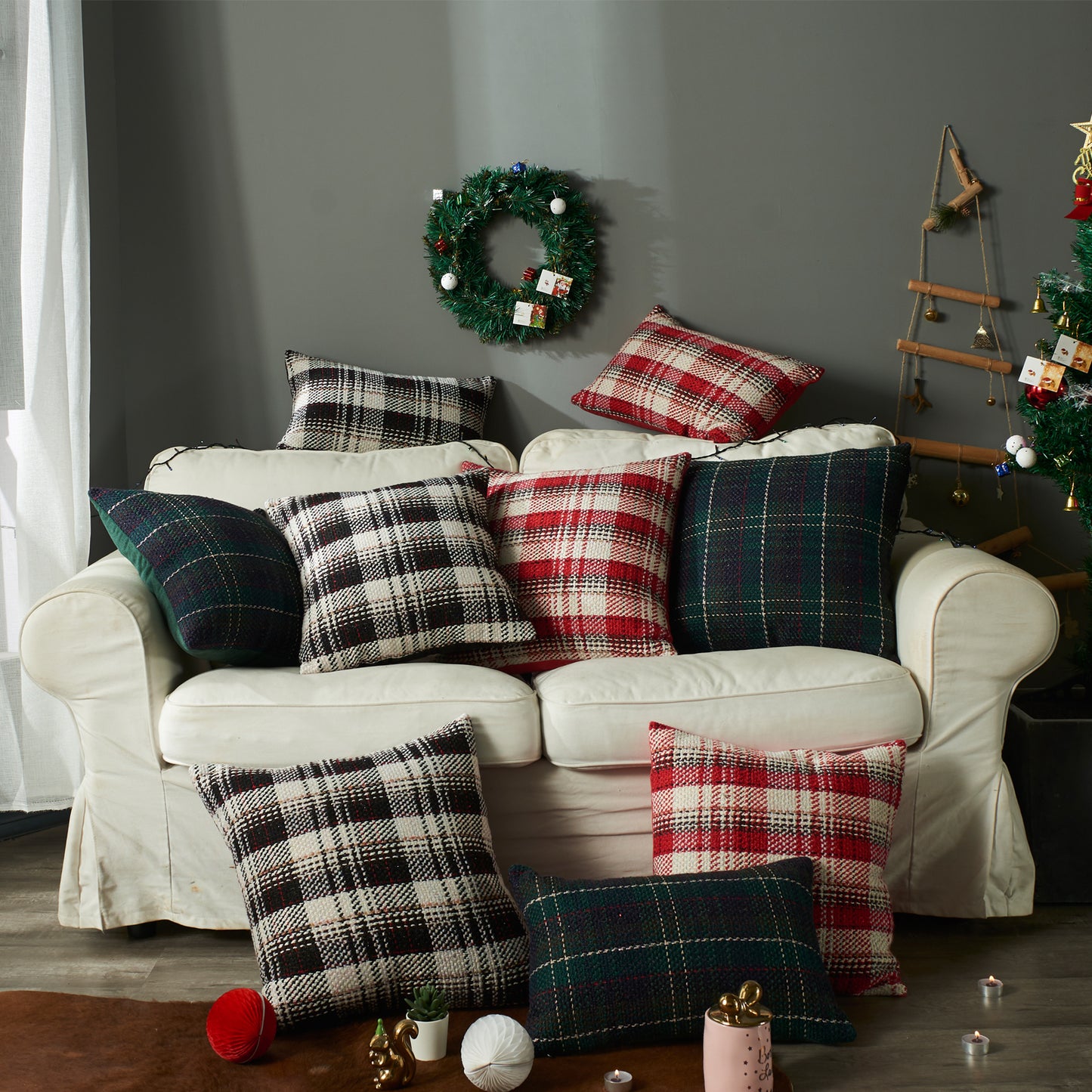 CKNCZ,HOSTECCO Knitted Pillow Covers Retro Plaid Tartan Pillow Cases for Sofa Bed