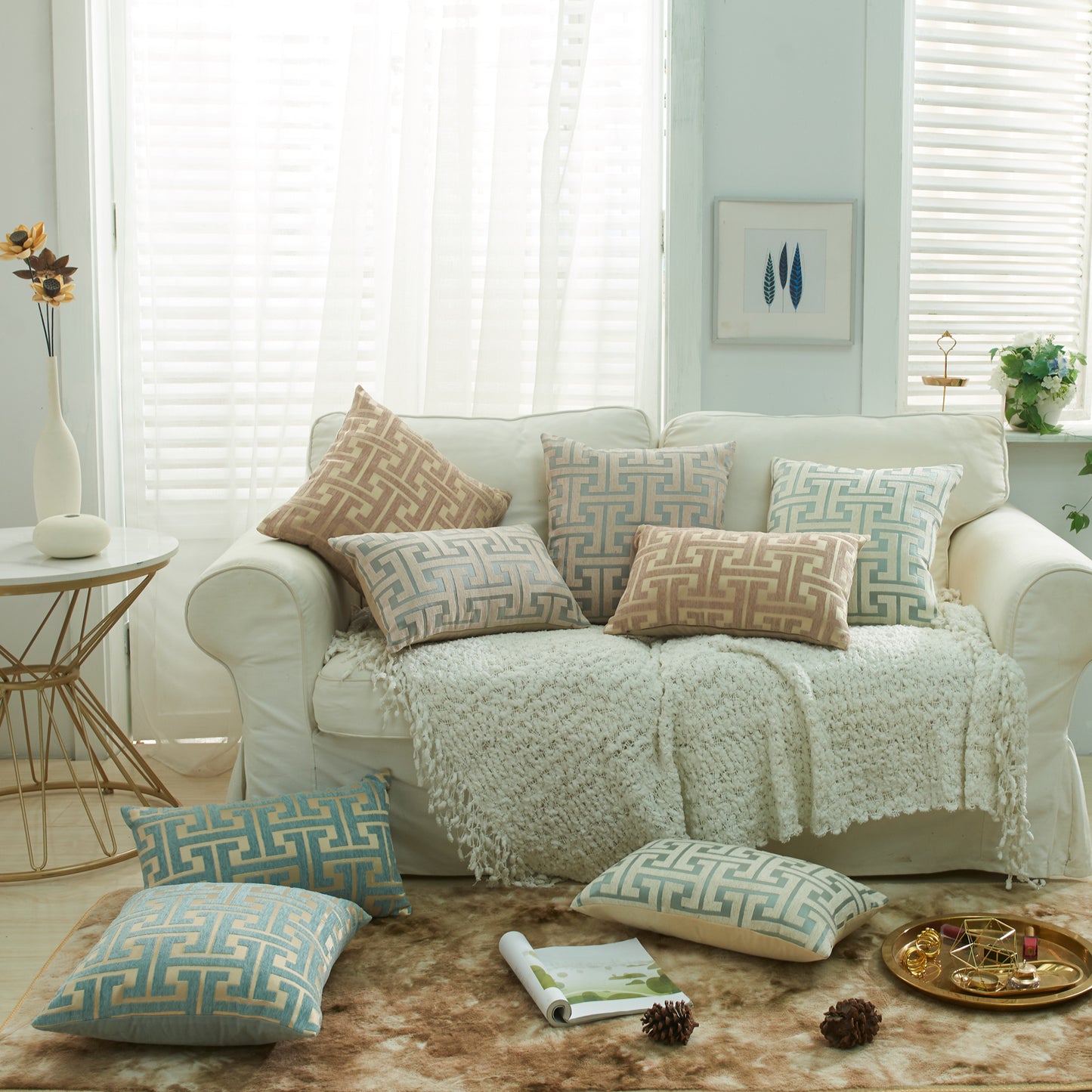 CJCGXGY,HOSTECCO Chenille Jacquard Pillow Covers Geometric Striped Pillow Case for Couch Bed