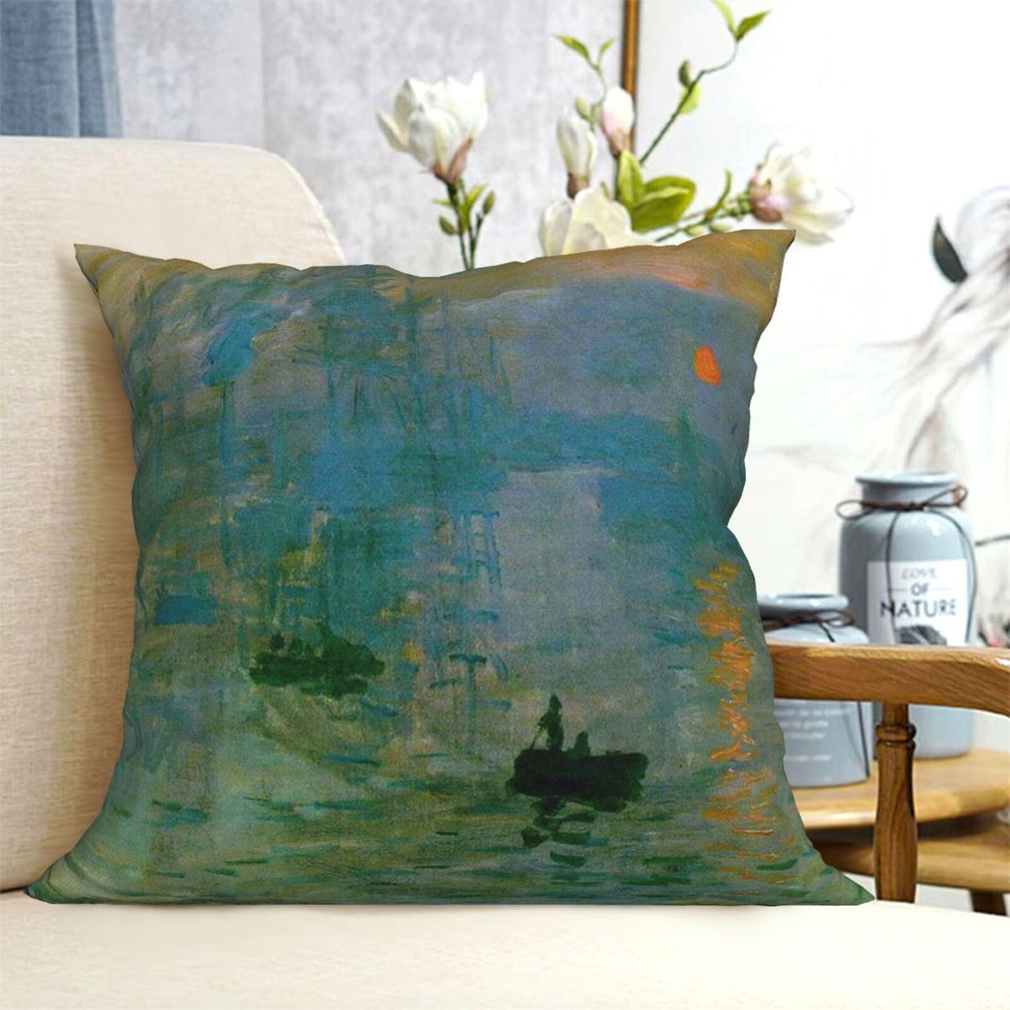 Claude Monet Pillow Covers Set of 4 Art Design Cushion Covers 18 x 18 Inches