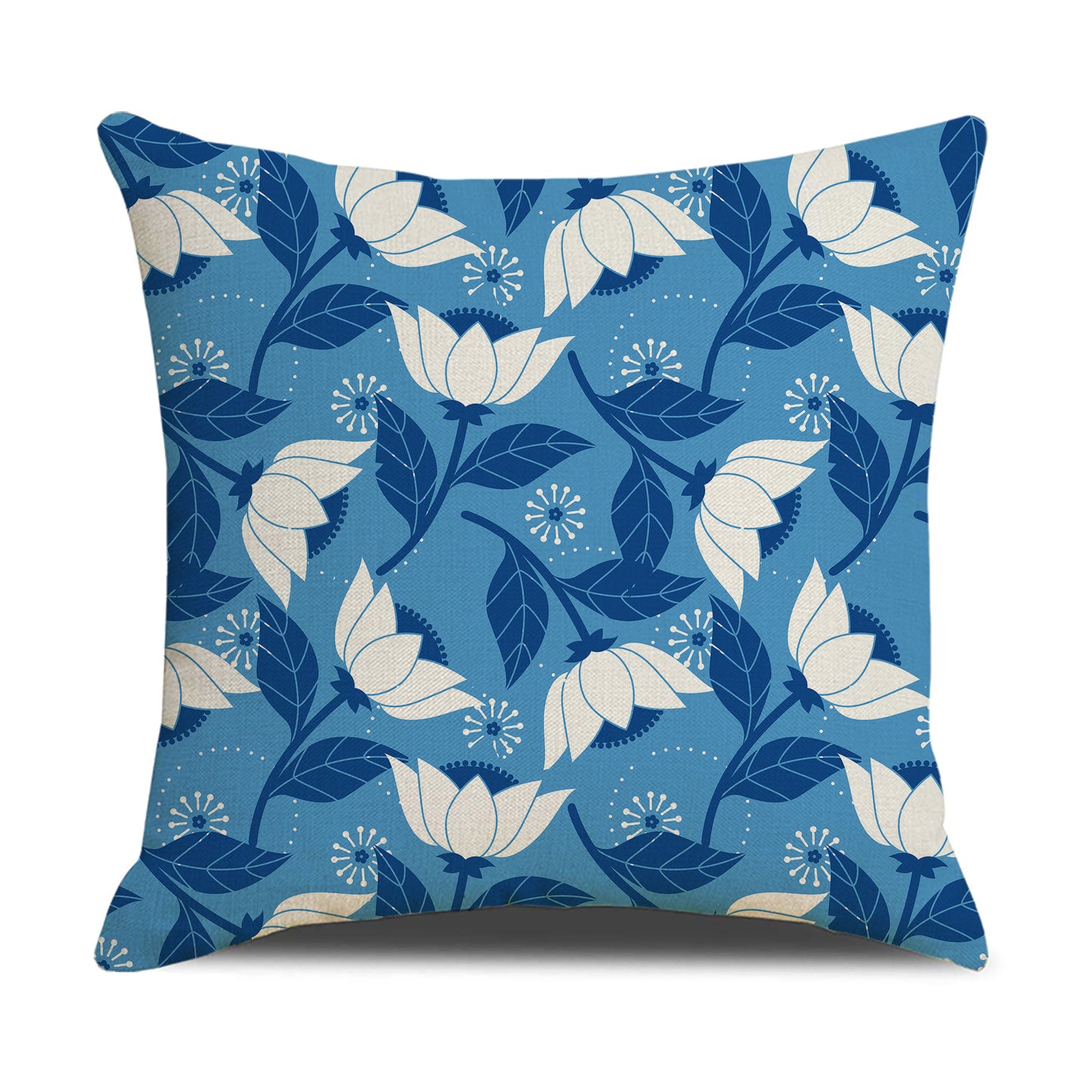 HOSTECCO Blue and White Floral Throw Pillow Covers 18x18 inch Set of 4 Rustic Flower Pillow Cases Vintage Decorative Cushion Covers for Sofa Couch