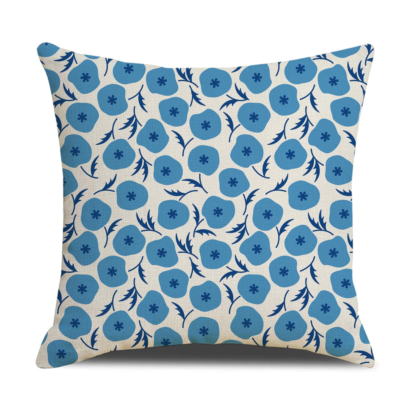 HOSTECCO Blue and White Floral Throw Pillow Covers 18x18 inch Set of 4 Rustic Flower Pillow Cases Vintage Decorative Cushion Covers for Sofa Couch