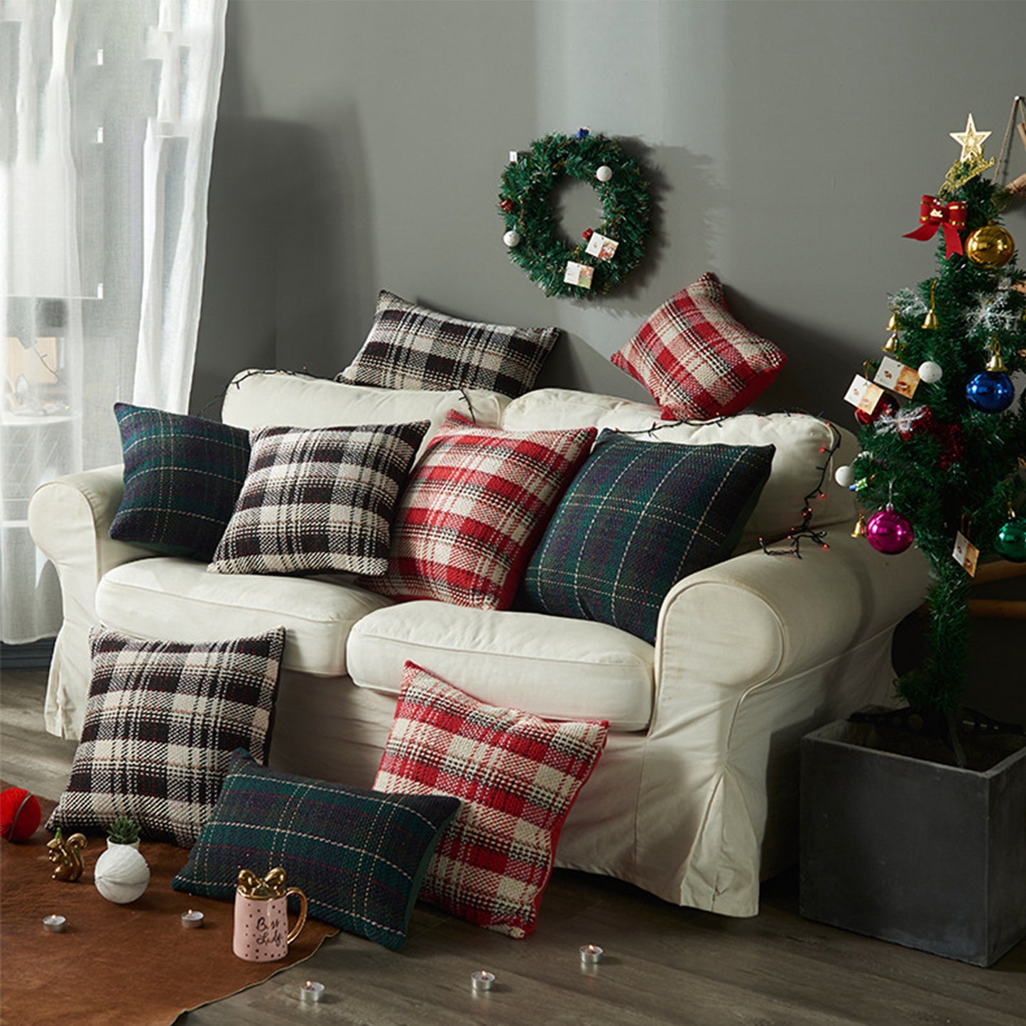 CKNCZ,HOSTECCO Knitted Pillow Covers Retro Plaid Tartan Pillow Cases for Sofa Bed