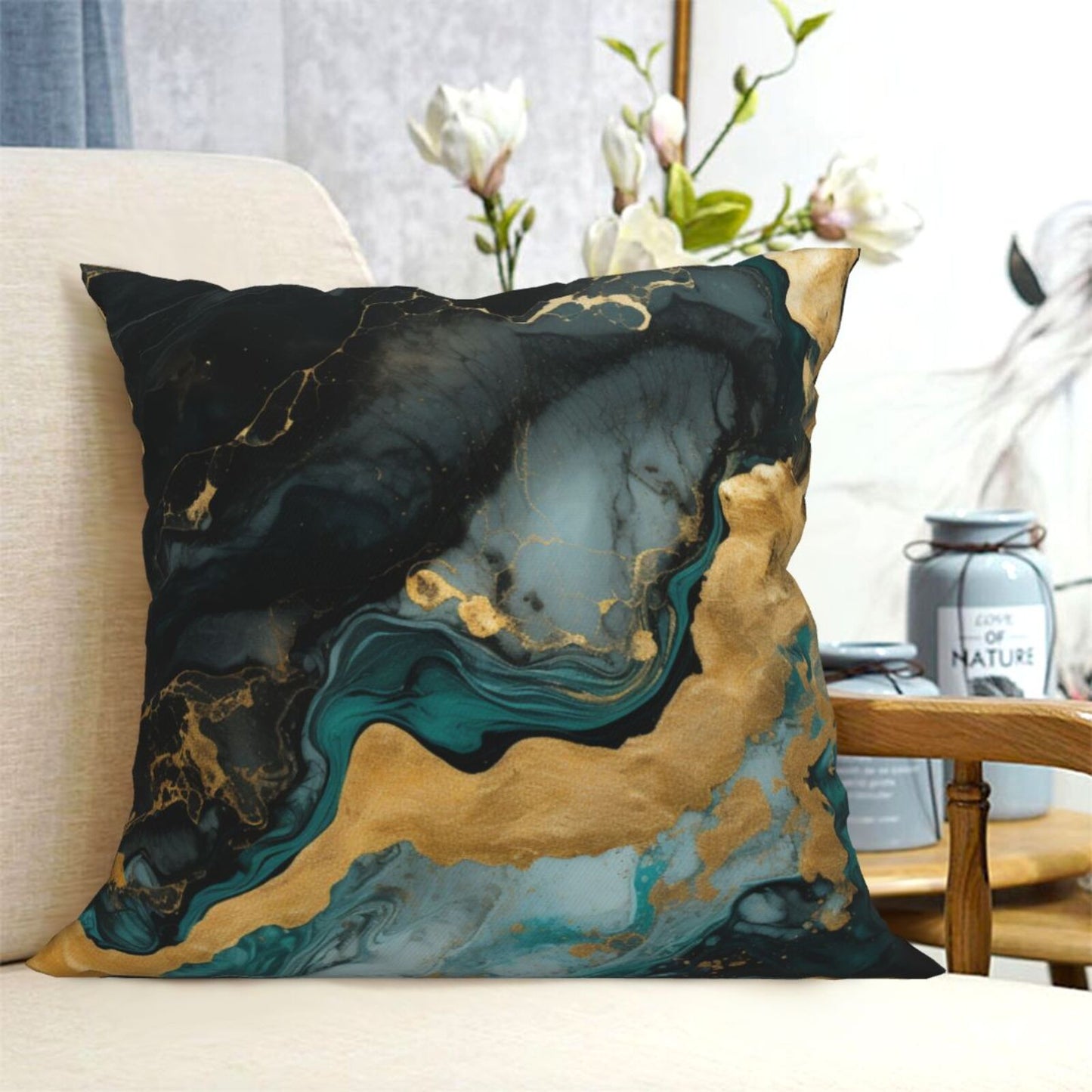 Green Marble Throw Pillow Covers 18x18 inch Abstract Cushion Covers for Sofa Couch Living Room