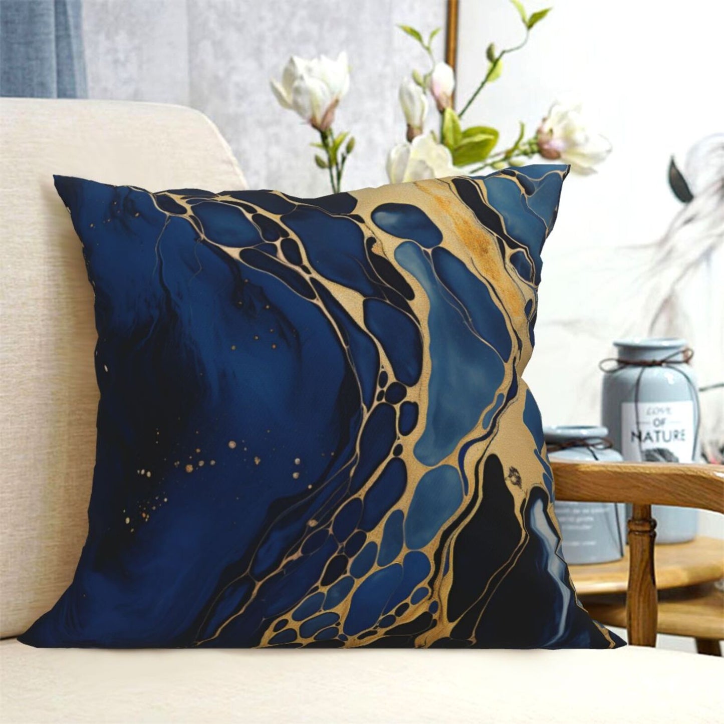 Navy Blue Cushion Covers 18x18 inch Set of 4 Abstract Marble Pillow Covers for Sofa Couch Living Room