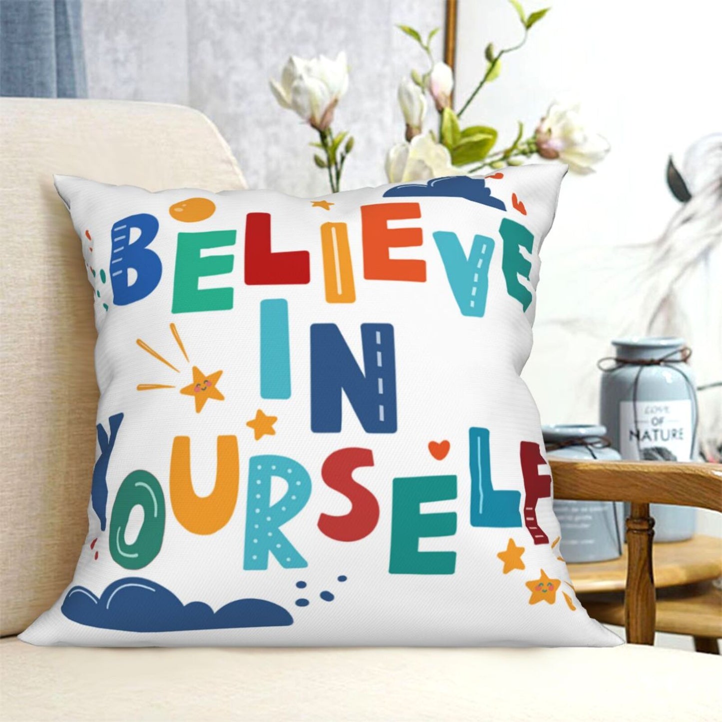 Colorful Classroom Pillow Covers 18x18 inch Set of 4 Inspirational Quotes Decorative Cushion Covers for Kids Children