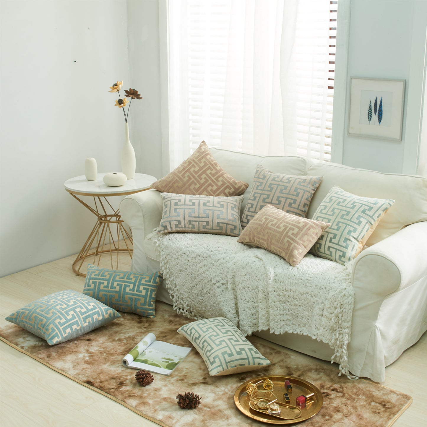 CJCGXGY,HOSTECCO Chenille Jacquard Pillow Covers Geometric Striped Pillow Case for Couch Bed