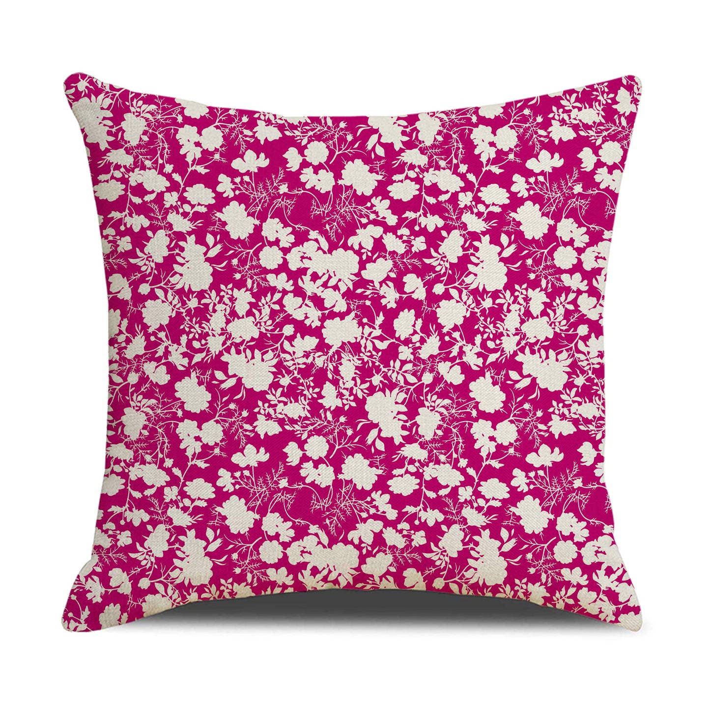 HOSTECCO Floral Throw Pillow Covers 18x18 inch Set of 4 Rustic Flower Pillow Cases Pink Color Dot Decorative Cushion Covers for Sofa Couch