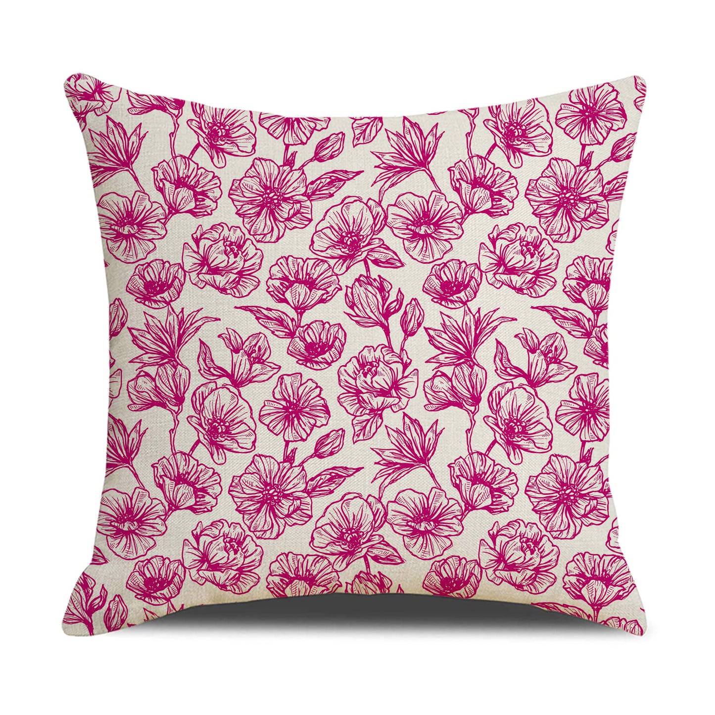 HOSTECCO Floral Throw Pillow Covers 18x18 inch Set of 4 Rustic Flower Pillow Cases Pink Color Dot Decorative Cushion Covers for Sofa Couch