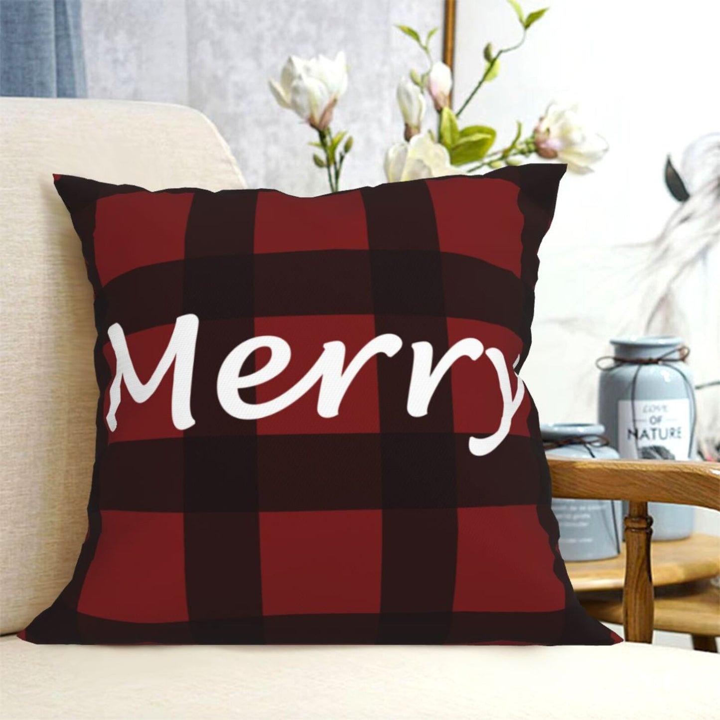 Christmas Throw Pillow Covers 18x18 inch Xmas Plaid Cushion Covers for Sofa Living Room