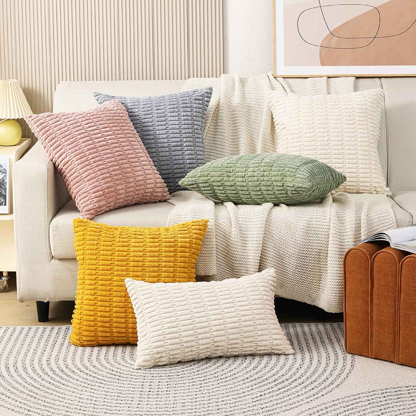 Corduroy Boho Striped Throw Pillow Covers Solid Cushion Covers for Sofa Living Room