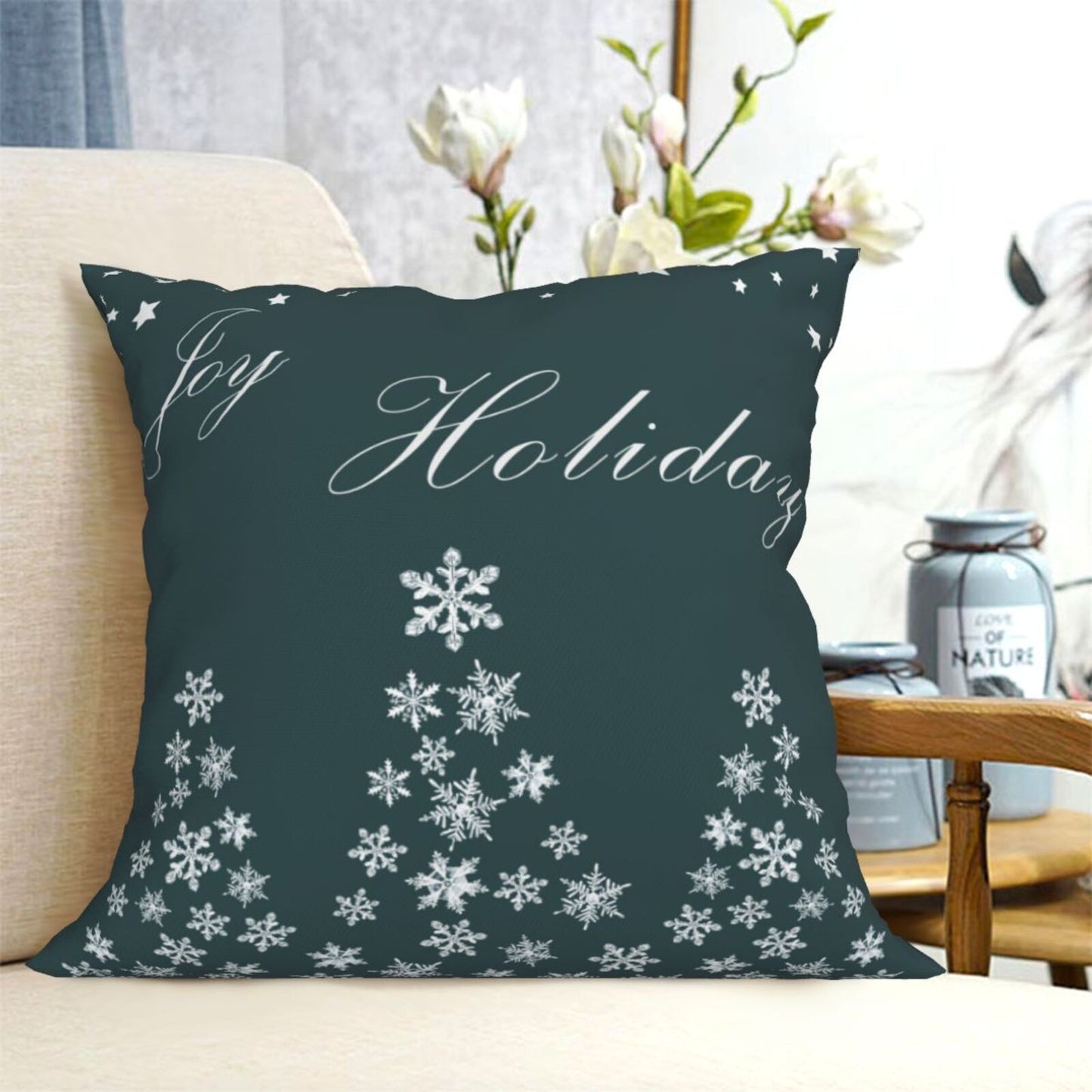 Winter Throw Pillow Covers 18x18 inch Set of 4 Snowflake Tree Cushion Covers for Sofa Living Room