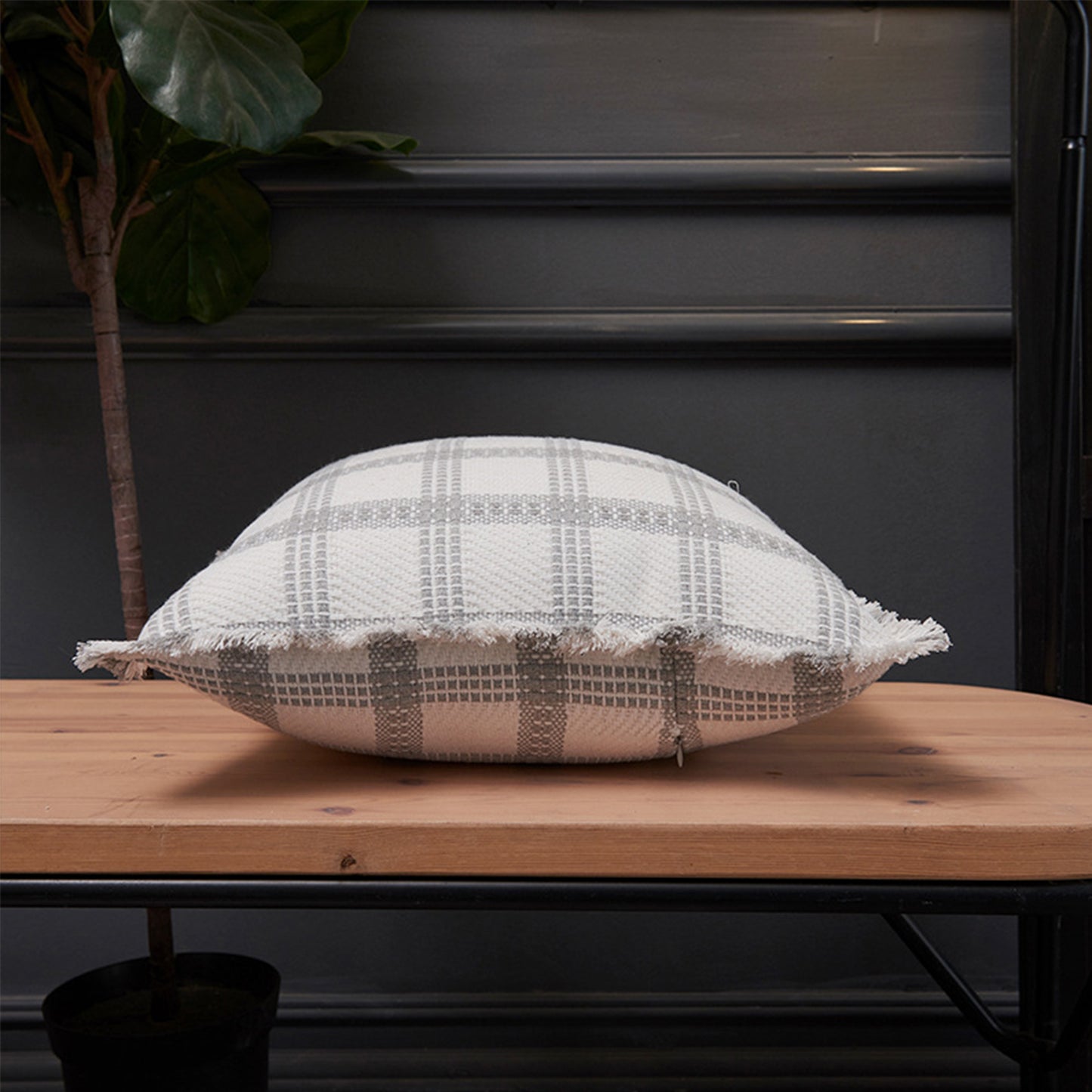 Neutral Plaid Pillow Covers 18x18 inch Set of 2 Tassel Decorative Cushion Covers