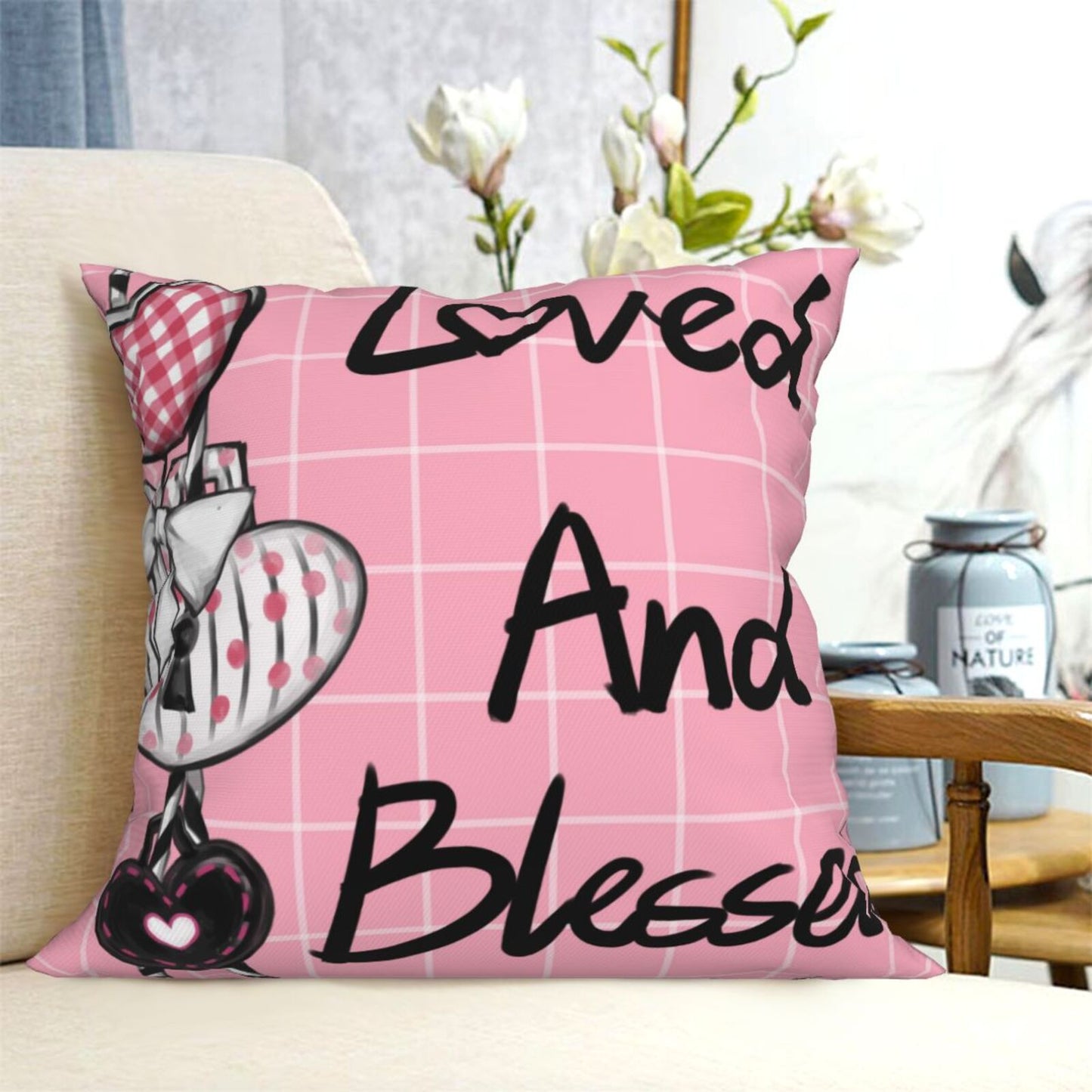 Valentine's Day Throw Pillow Covers 18x18 inch Set of 4 Pink Heart Bowknot Cushion Covers for Sofa Couch