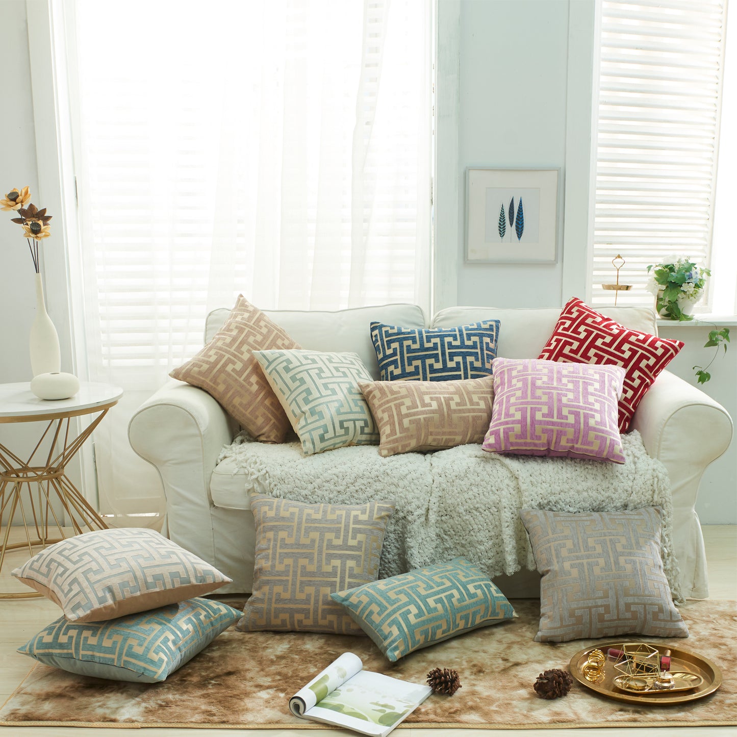 CJCGXGY,HOSTECCO Chenille Jacquard Pillow Covers Geometric Striped Pillow Case for Couch Bed