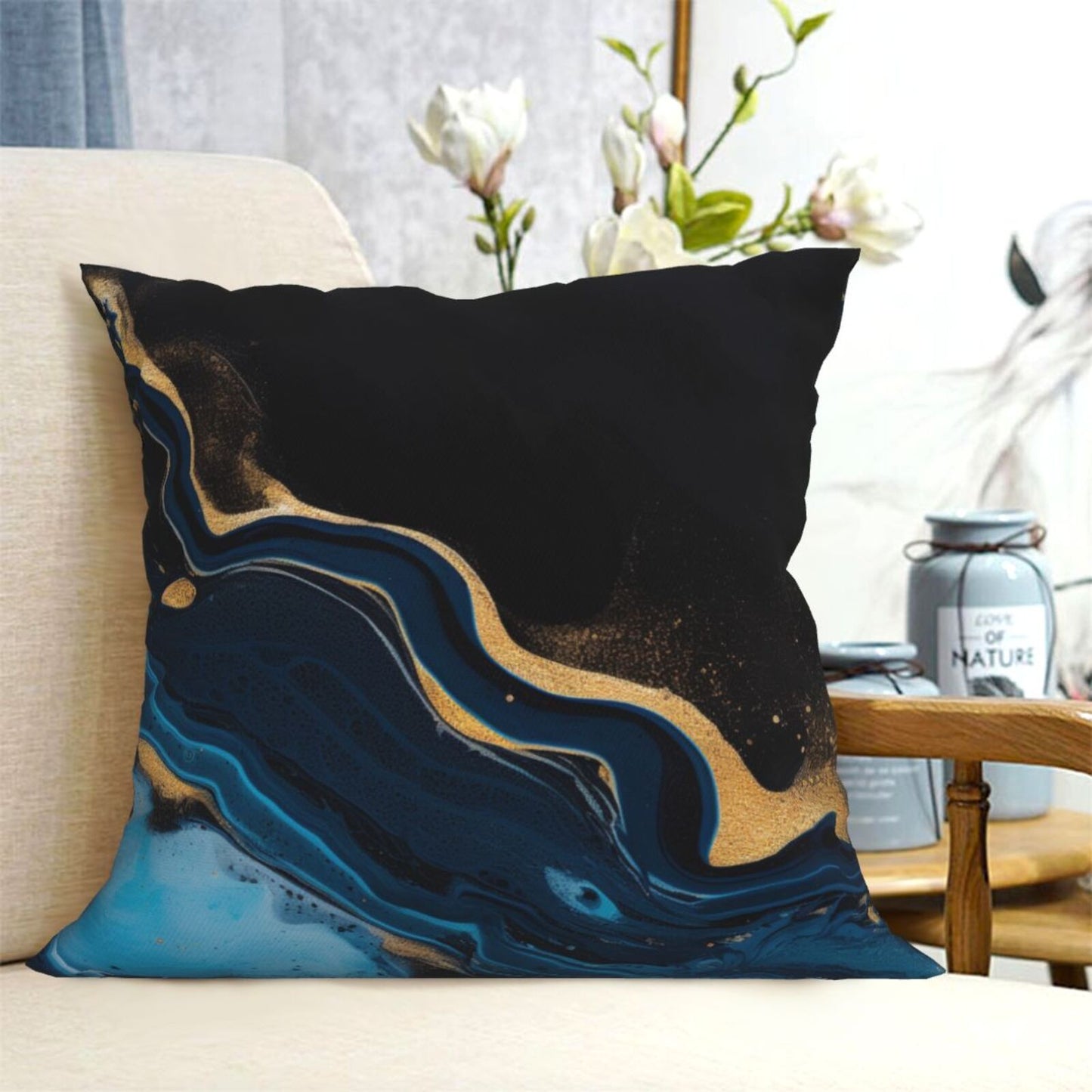 Navy Blue Pillow Covers 18x18 inch Set of 4 Marble Abstract Cushion Covers for Sofa Couch