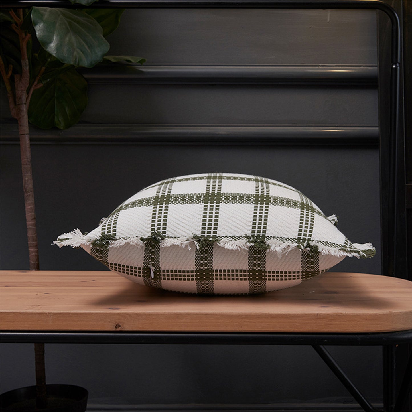 Neutral Plaid Pillow Covers 18x18 inch Set of 2 Tassel Decorative Cushion Covers