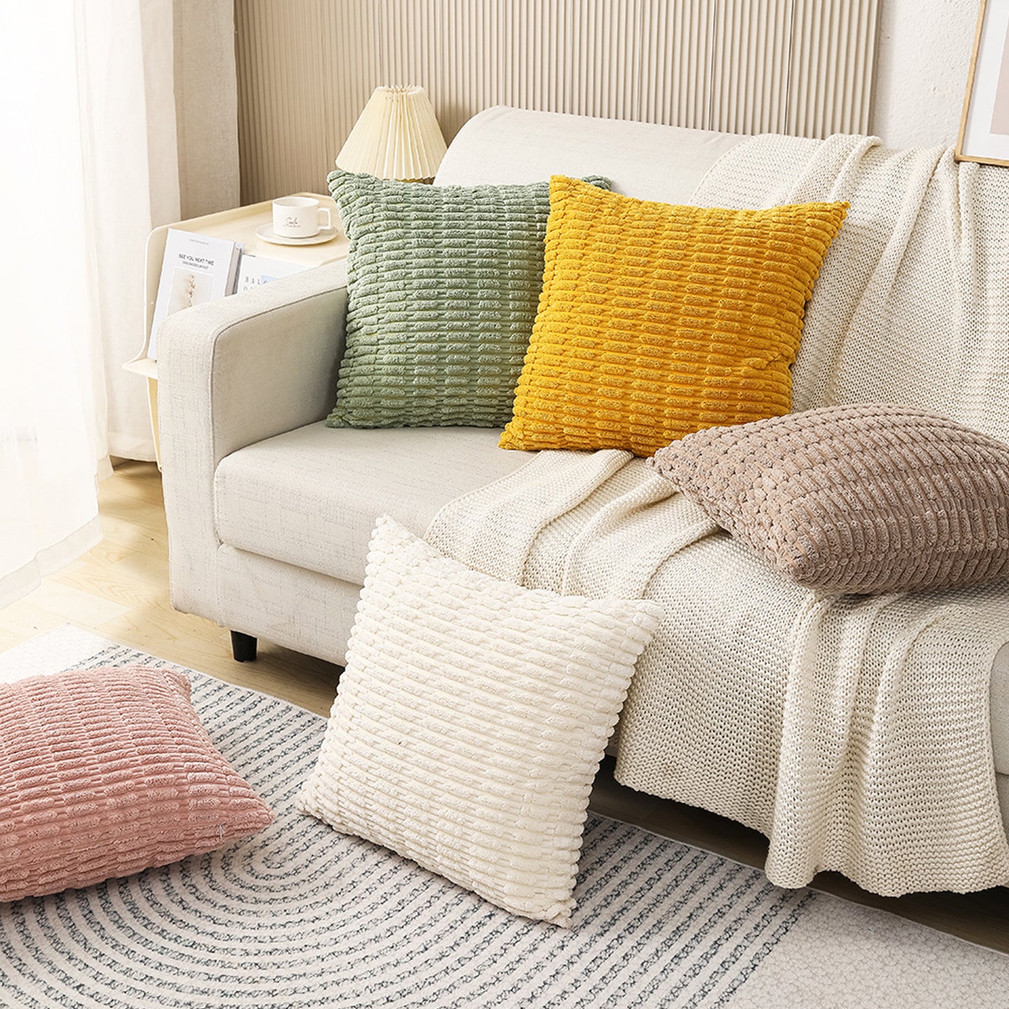 Corduroy Boho Striped Throw Pillow Covers Solid Cushion Covers for Sofa Living Room
