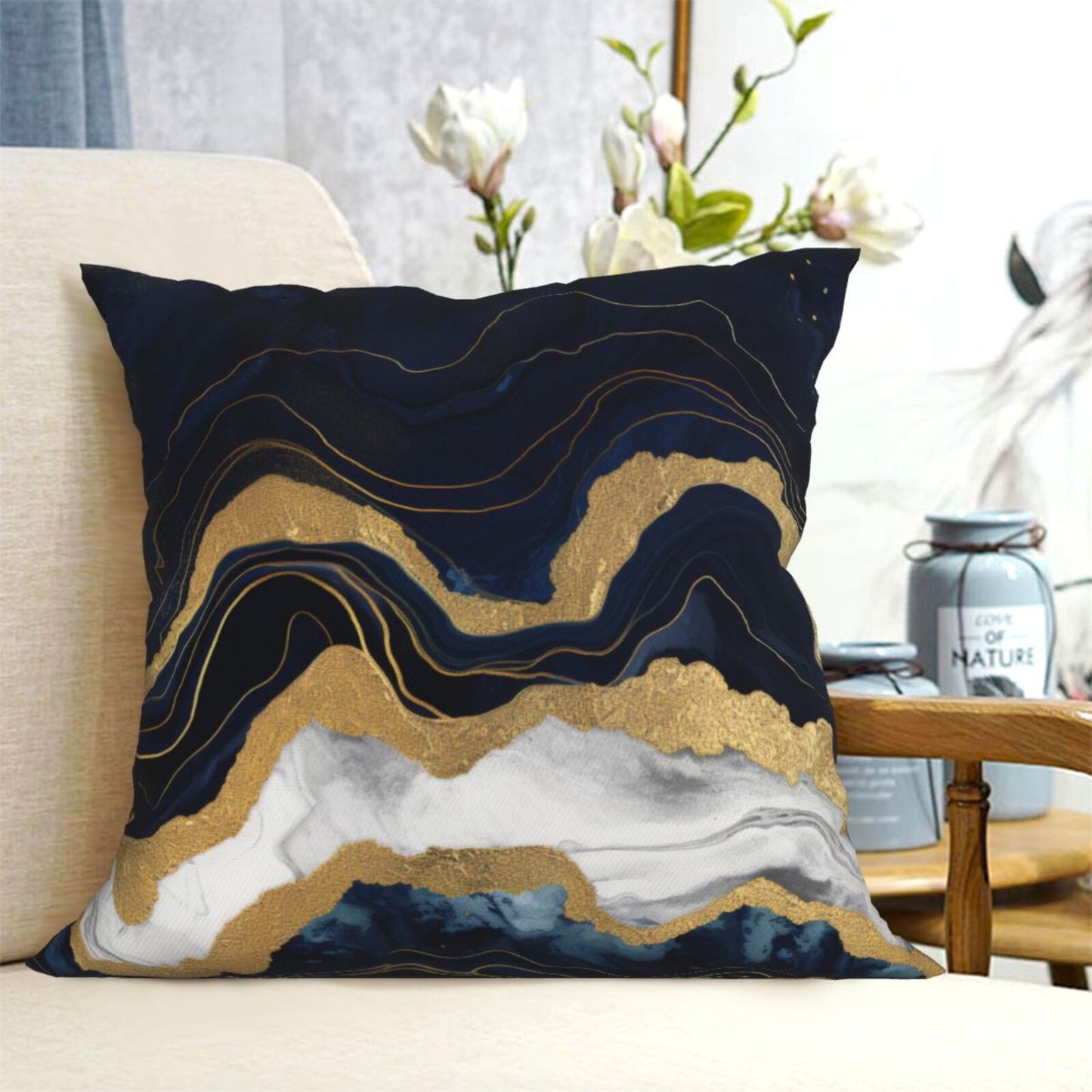 Navy Blue Cushion Covers 18x18 inch Set of 4 Abstract Marble Pillow Covers for Sofa Couch Living Room