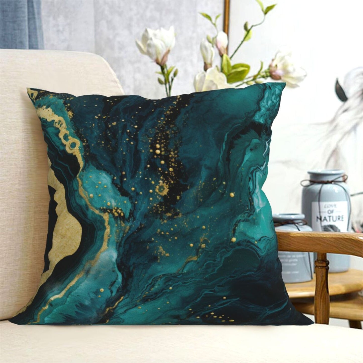 Green Marble Throw Pillow Covers 18x18 inch Abstract Cushion Covers for Sofa Couch Living Room