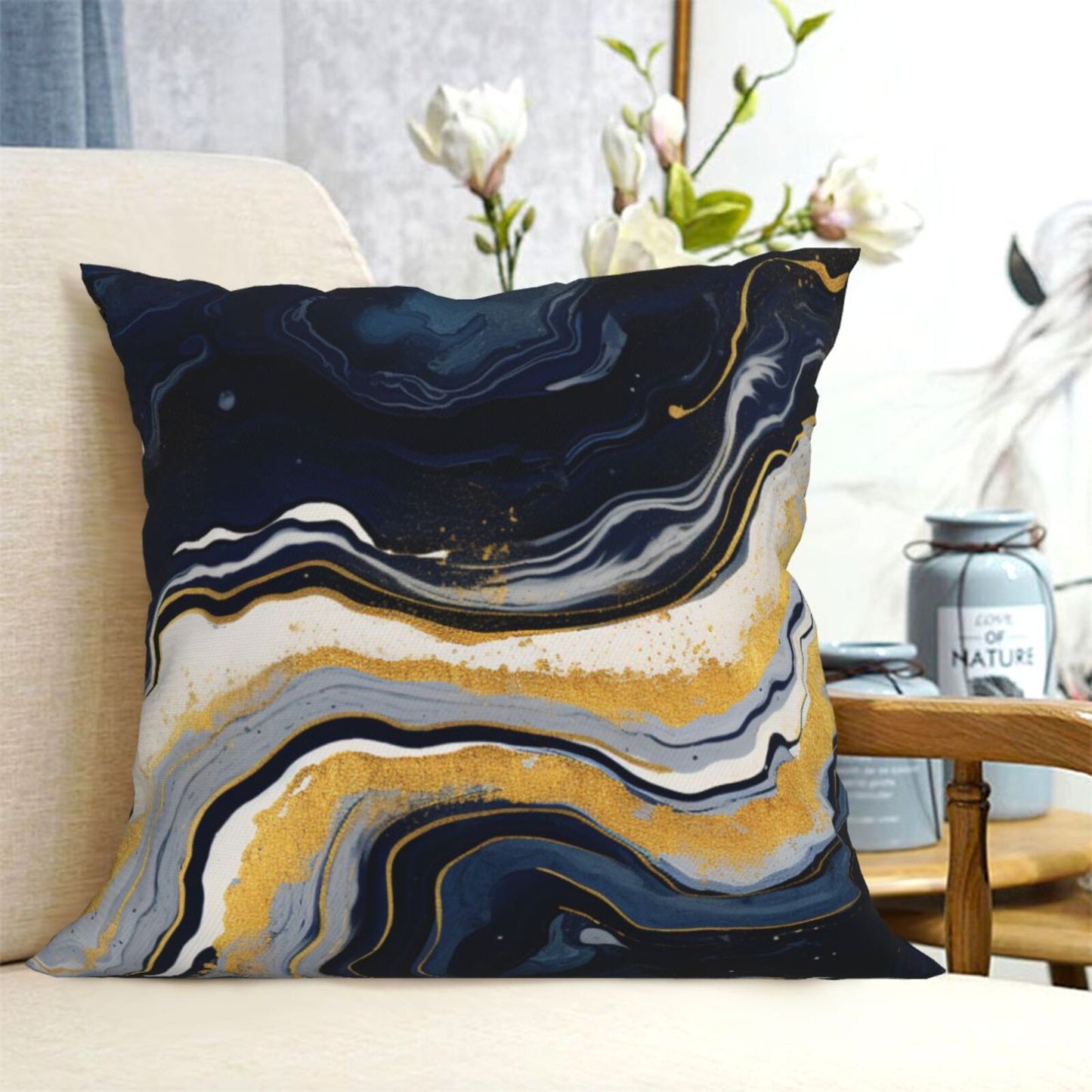 Navy Blue Pillow Covers 18x18 inch Set of 4 Marble Abstract Cushion Covers for Sofa Couch