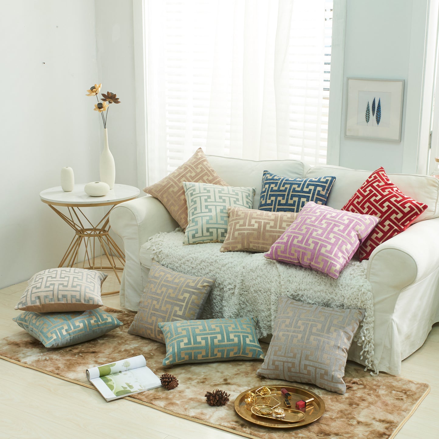 CJCGXGY,HOSTECCO Chenille Jacquard Pillow Covers Geometric Striped Pillow Case for Couch Bed