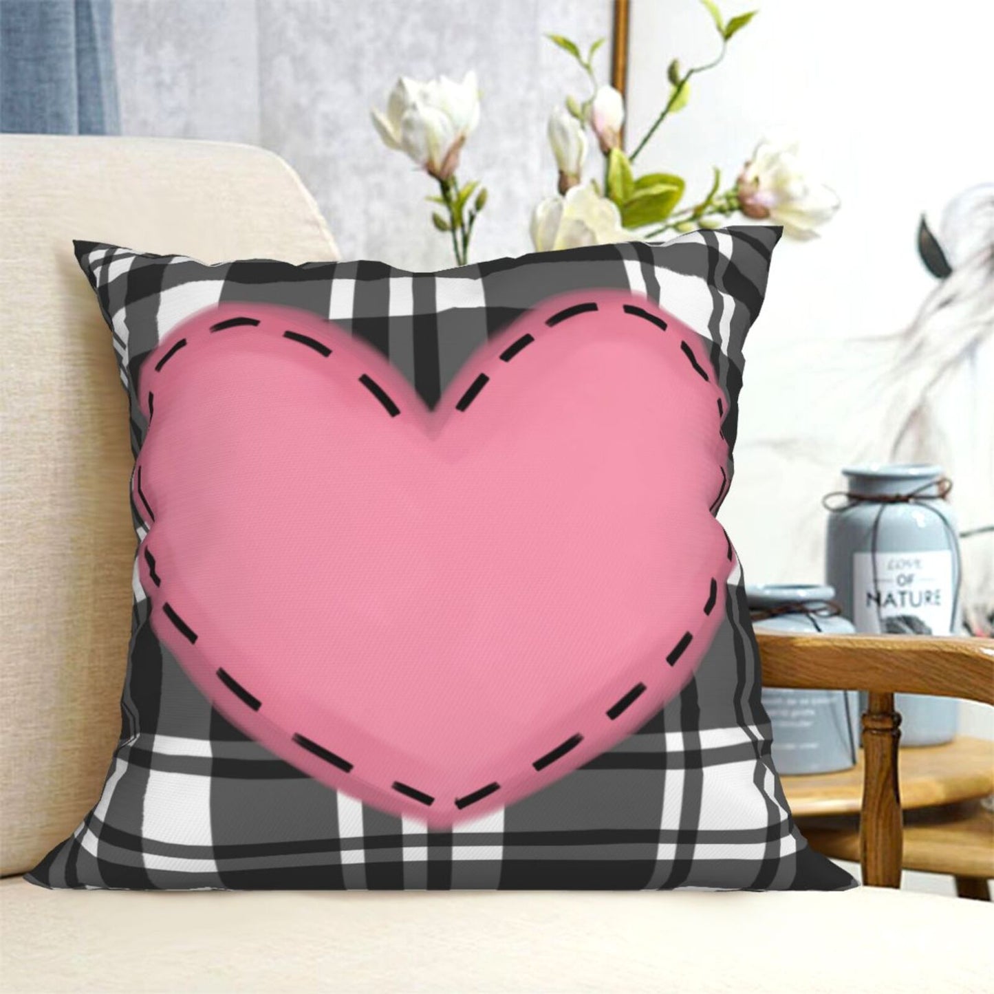 Valentine's Day Throw Pillow Covers 18x18 inch Set of 4 Pink Heart Bowknot Cushion Covers for Sofa Couch