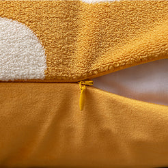 Mustard loop-pile textured polyester polka-dot pillow cover with hidden zipper and smooth reverse panel
