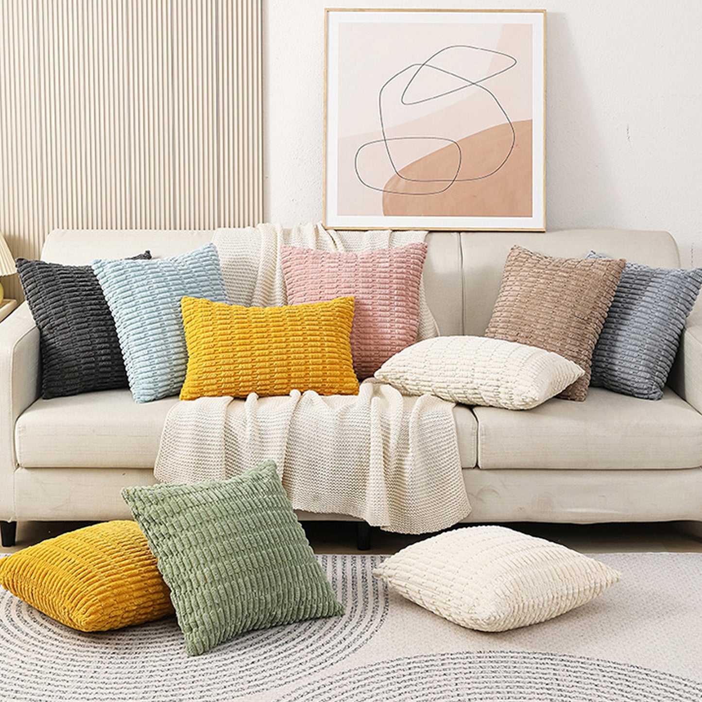 Corduroy Boho Striped Throw Pillow Covers Solid Cushion Covers for Sofa Living Room