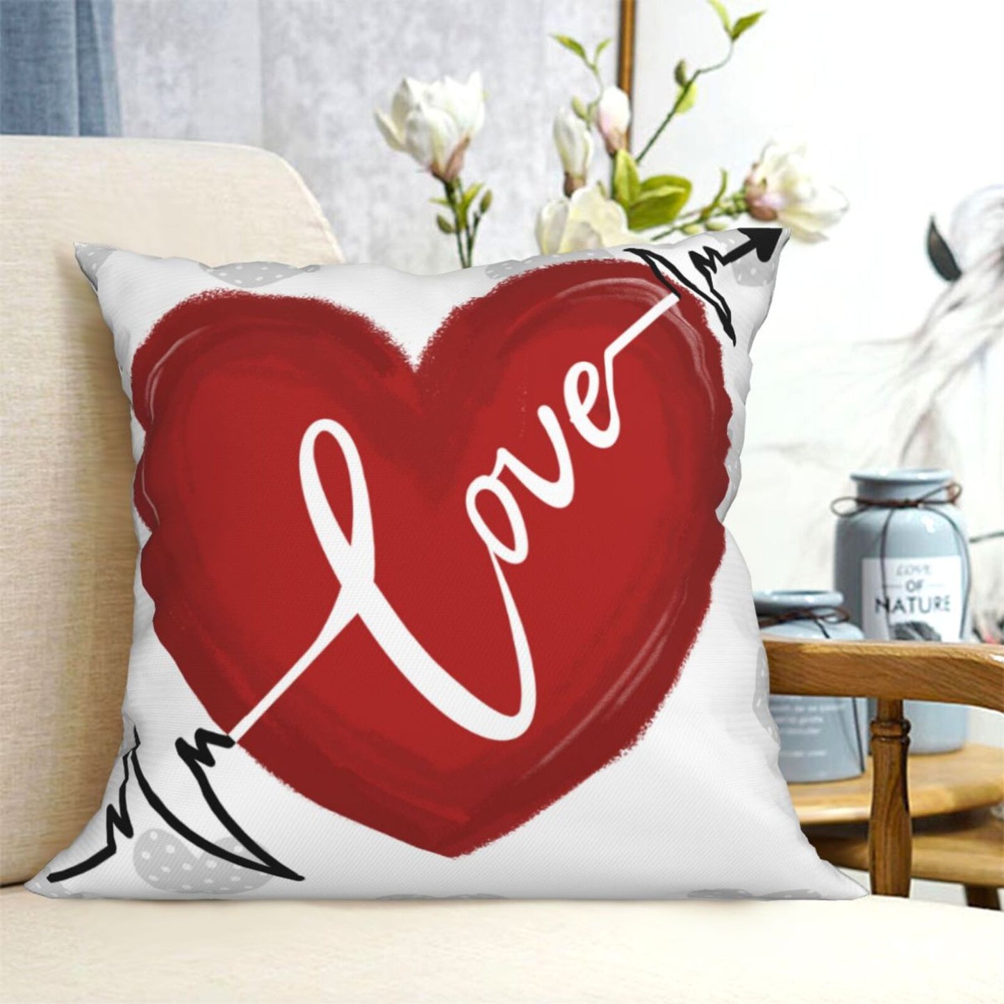 Valentine's Day Throw Pillow Covers 18x18 inch Set of 4 Pink Heart Bowknot Cushion Covers for Sofa Couch