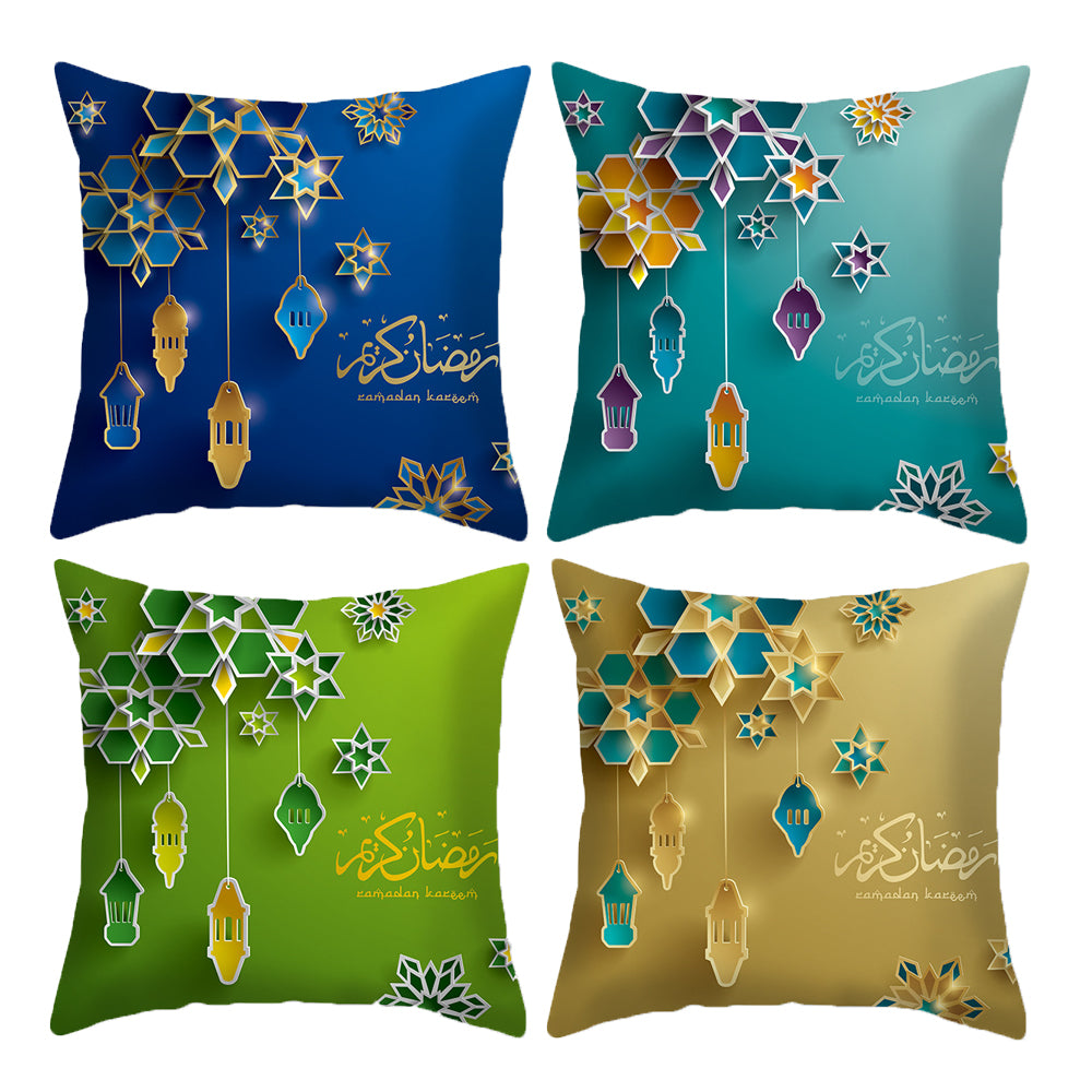 Ramadan Pillow Covers 18x18 inches Set of 4 Moon and Stars Cushion Covers for Sofa Couch
