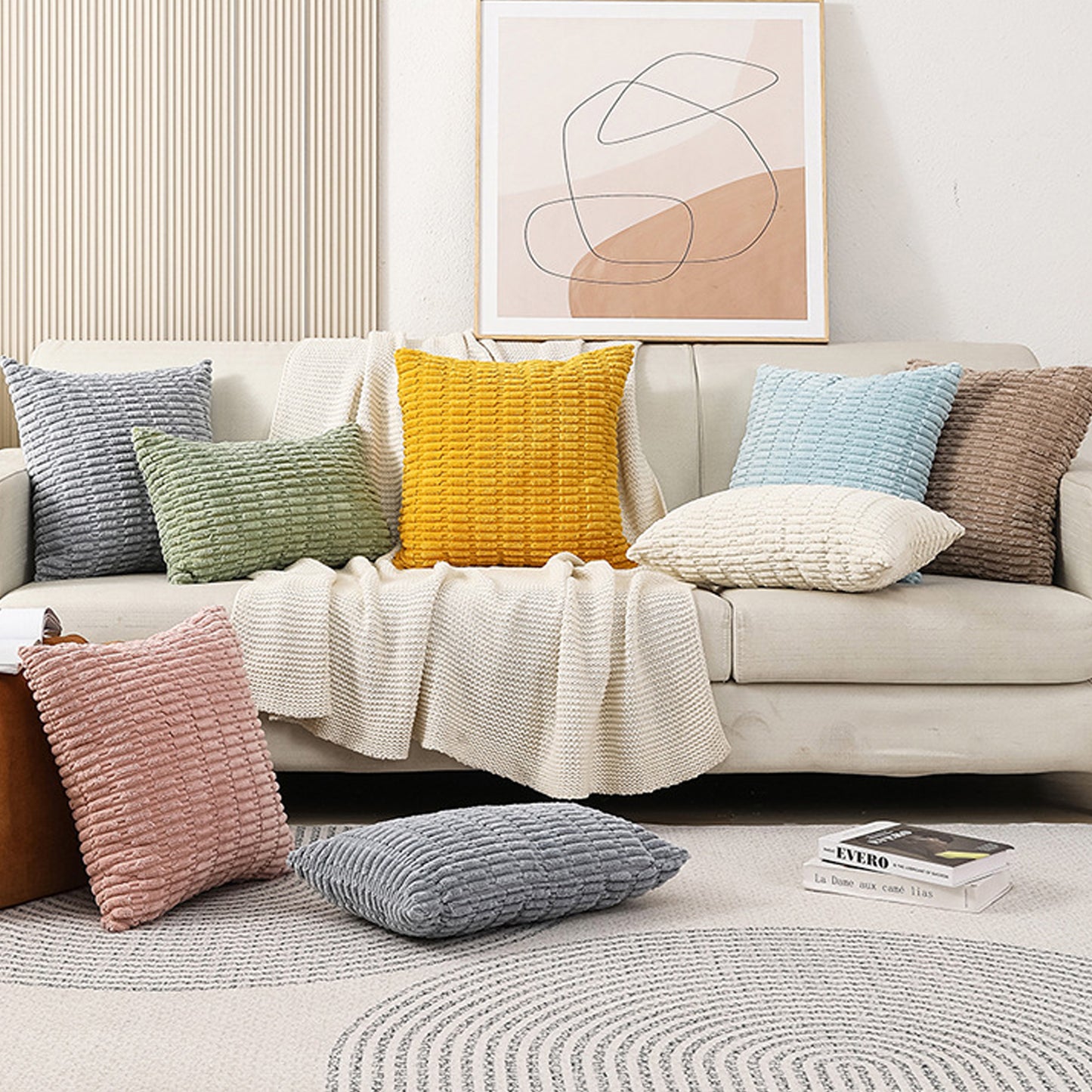 Corduroy Boho Striped Throw Pillow Covers Solid Cushion Covers for Sofa Living Room
