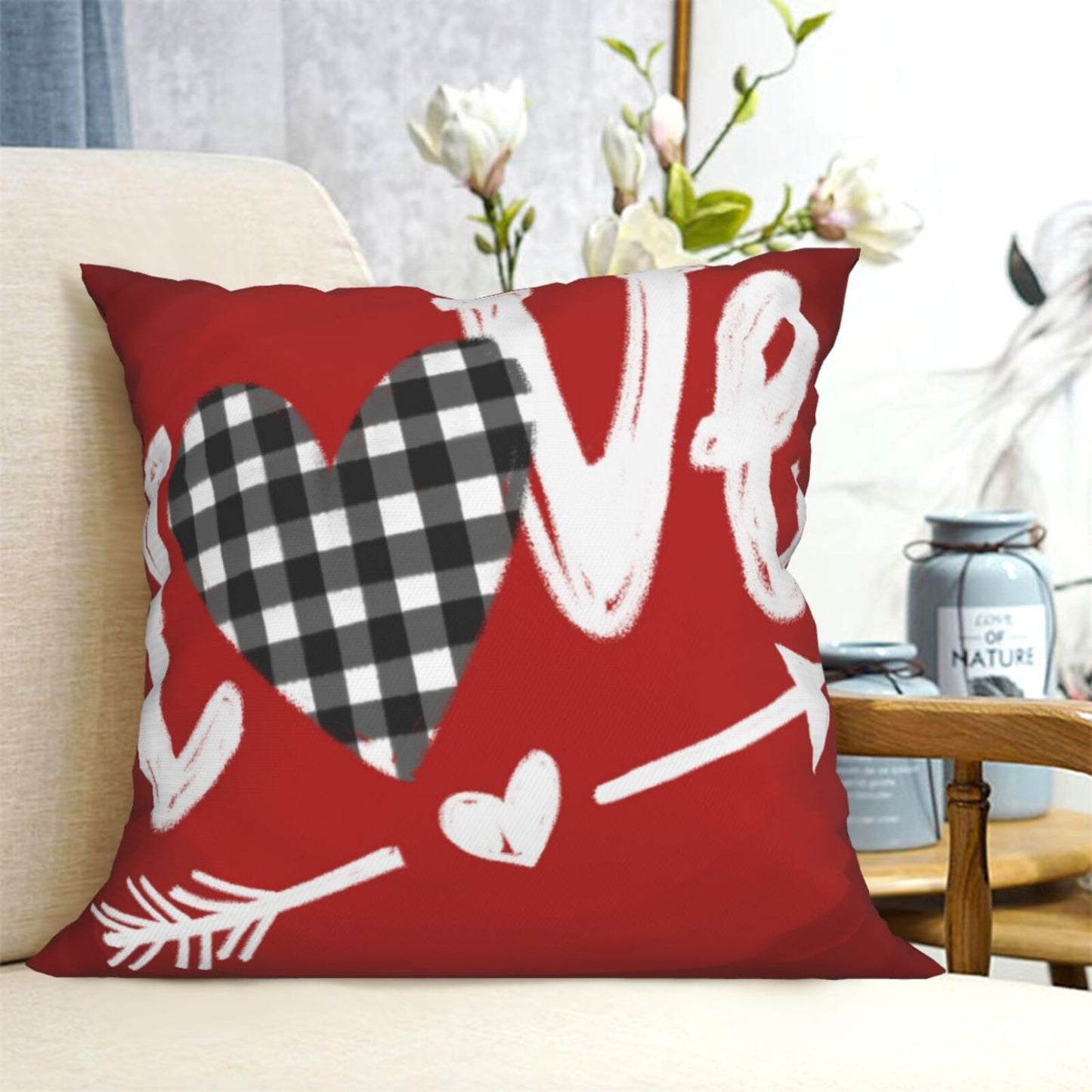 Valentine's Day Throw Pillow Covers 18x18 inch Set of 4 Pink Heart Bowknot Cushion Covers for Sofa Couch