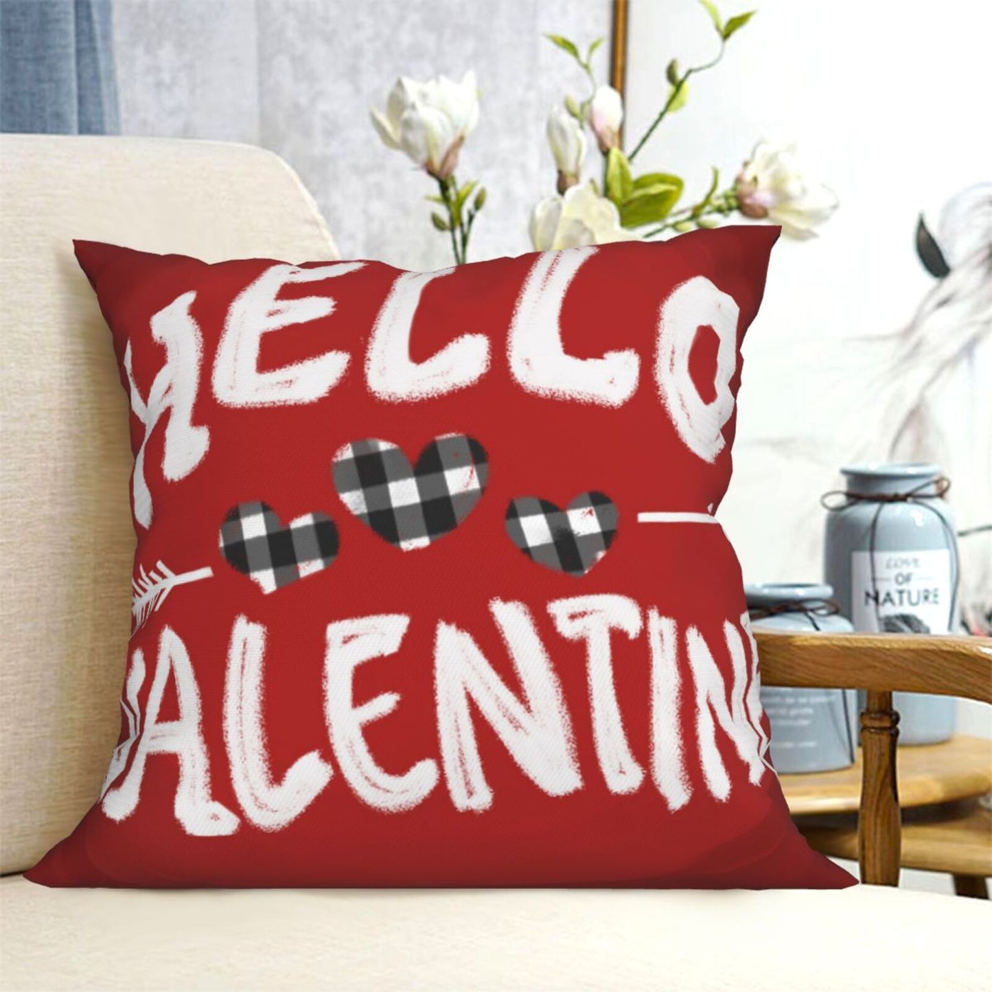 Valentine's Day Throw Pillow Covers 18x18 inch Set of 4 Pink Heart Bowknot Cushion Covers for Sofa Couch