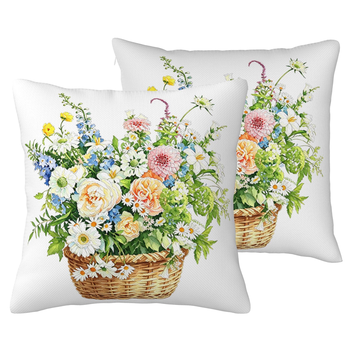 HOSTECCO Waterproof Floral Pillow Covers 18x18 Set of 2, Spring Outdoor Throw Pillows, Red Geranium Flower Basket Bee Farmhouse Decorative Accent Cases for Couch Patio Garden