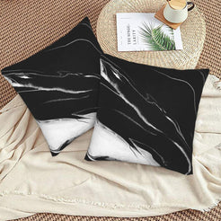 Velvet pillow covers with black and white marble, styled on floor cushions