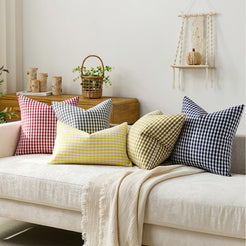 Plaid throw pillow covers 18x18 Set of 2 for sofa couch and living room decor