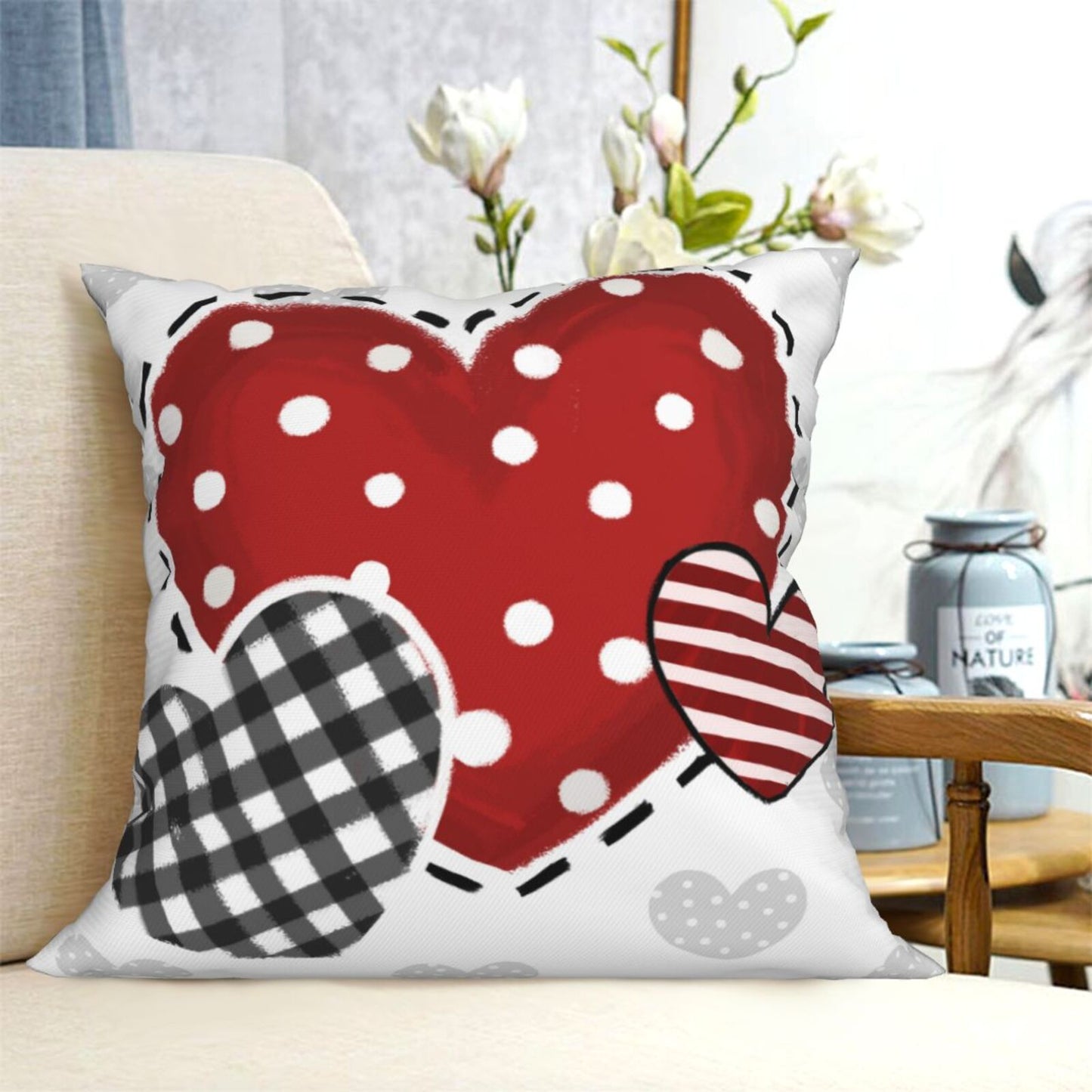 Valentine's Day Throw Pillow Covers 18x18 inch Set of 4 Pink Heart Bowknot Cushion Covers for Sofa Couch