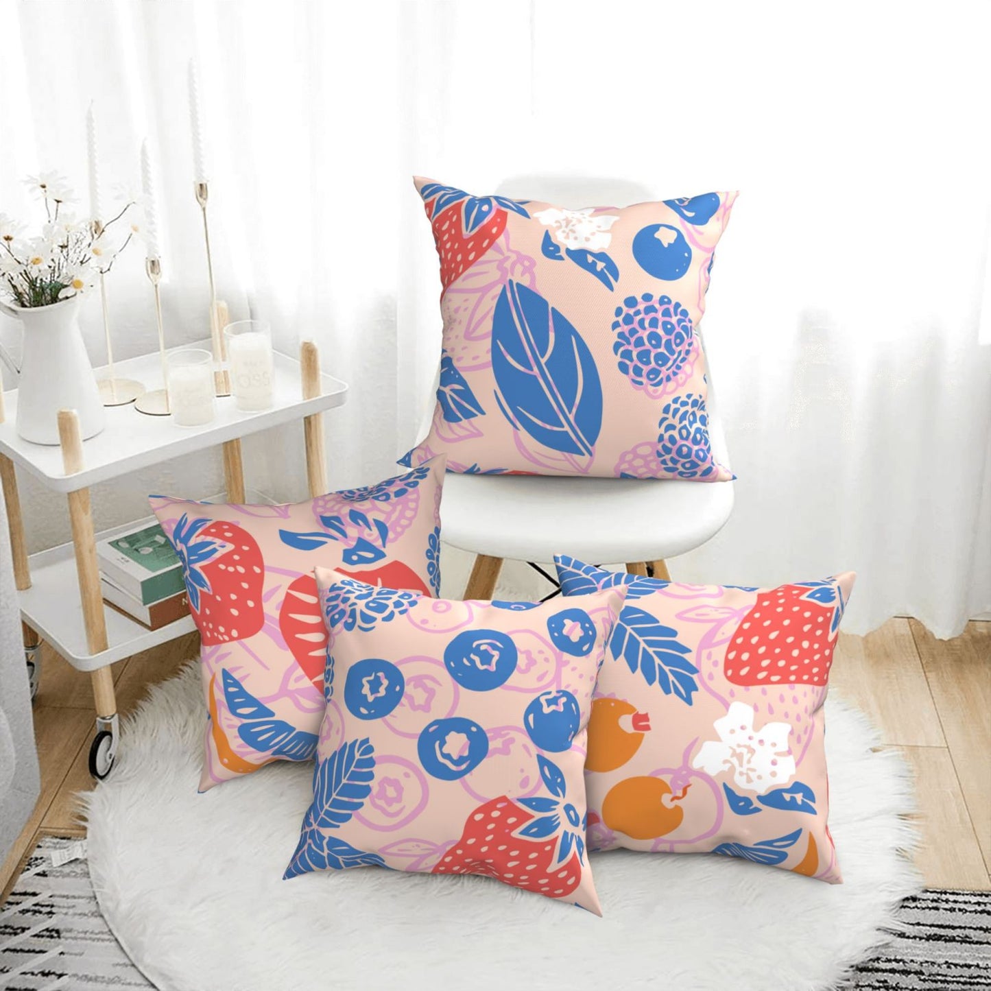 HOSTECCO Summer Throw Pillow Covers 18x18 inch Set of 4 Tropical Fruits Leaf Pillow Cases Pink Color Decorative Cushion Covers for Sofa Couch