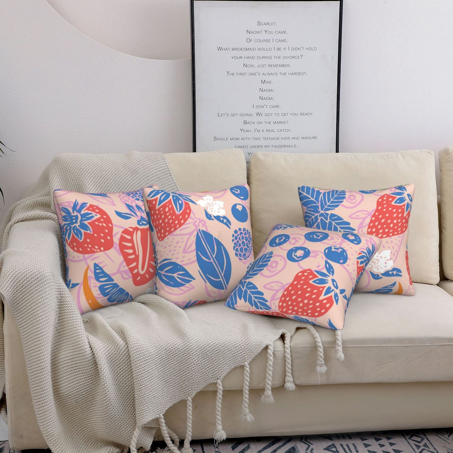 HOSTECCO Summer Throw Pillow Covers 18x18 inch Set of 4 Tropical Fruits Leaf Pillow Cases Pink Color Decorative Cushion Covers for Sofa Couch