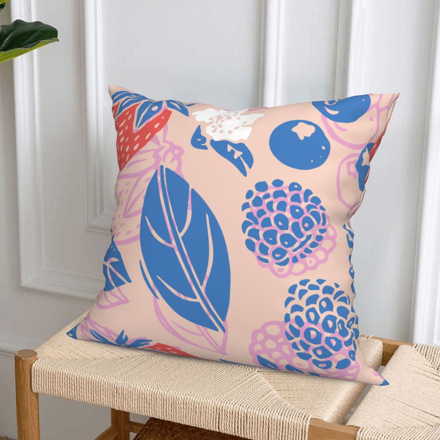 HOSTECCO Summer Throw Pillow Covers 18x18 inch Set of 4 Tropical Fruits Leaf Pillow Cases Pink Color Decorative Cushion Covers for Sofa Couch