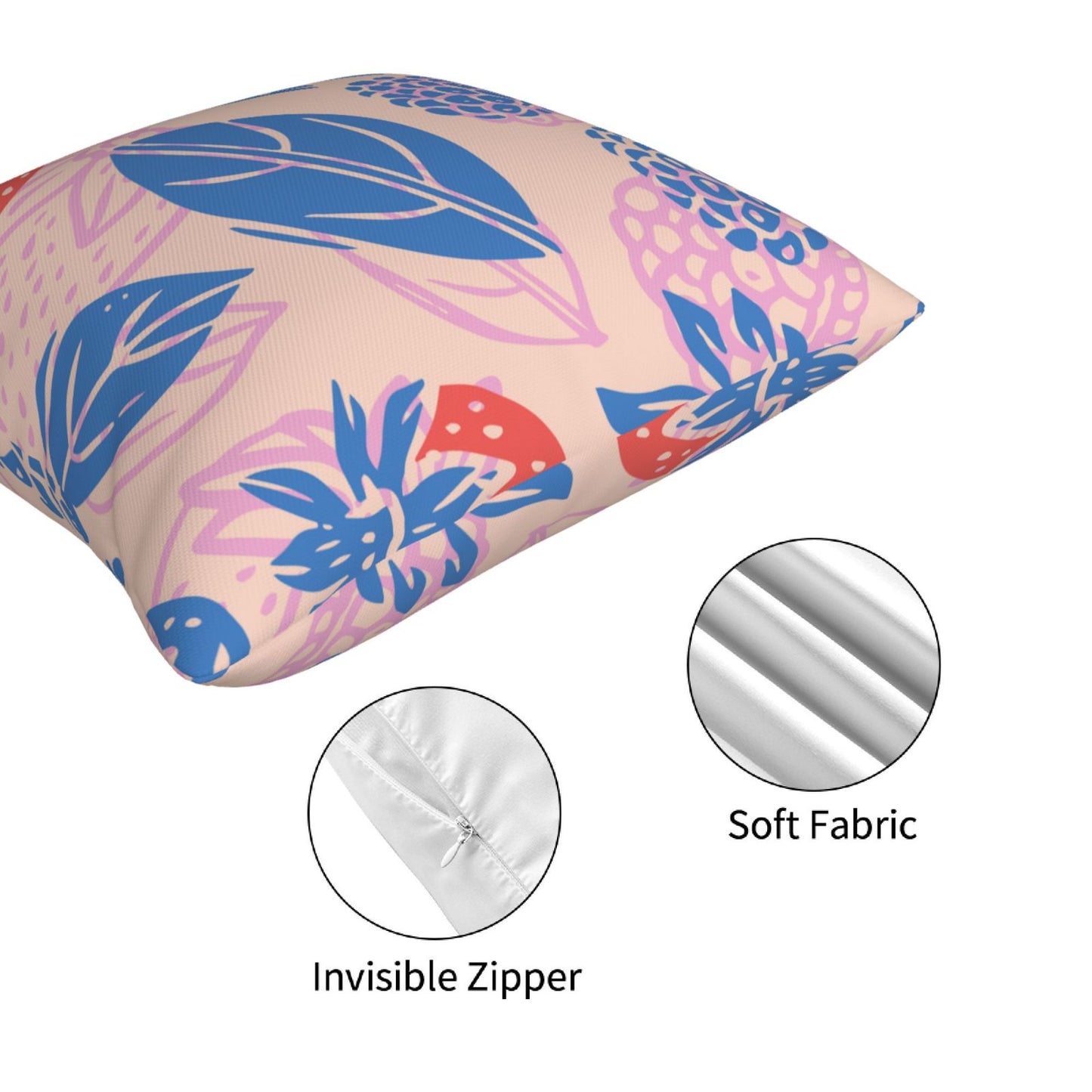 HOSTECCO Summer Throw Pillow Covers 18x18 inch Set of 4 Tropical Fruits Leaf Pillow Cases Pink Color Decorative Cushion Covers for Sofa Couch