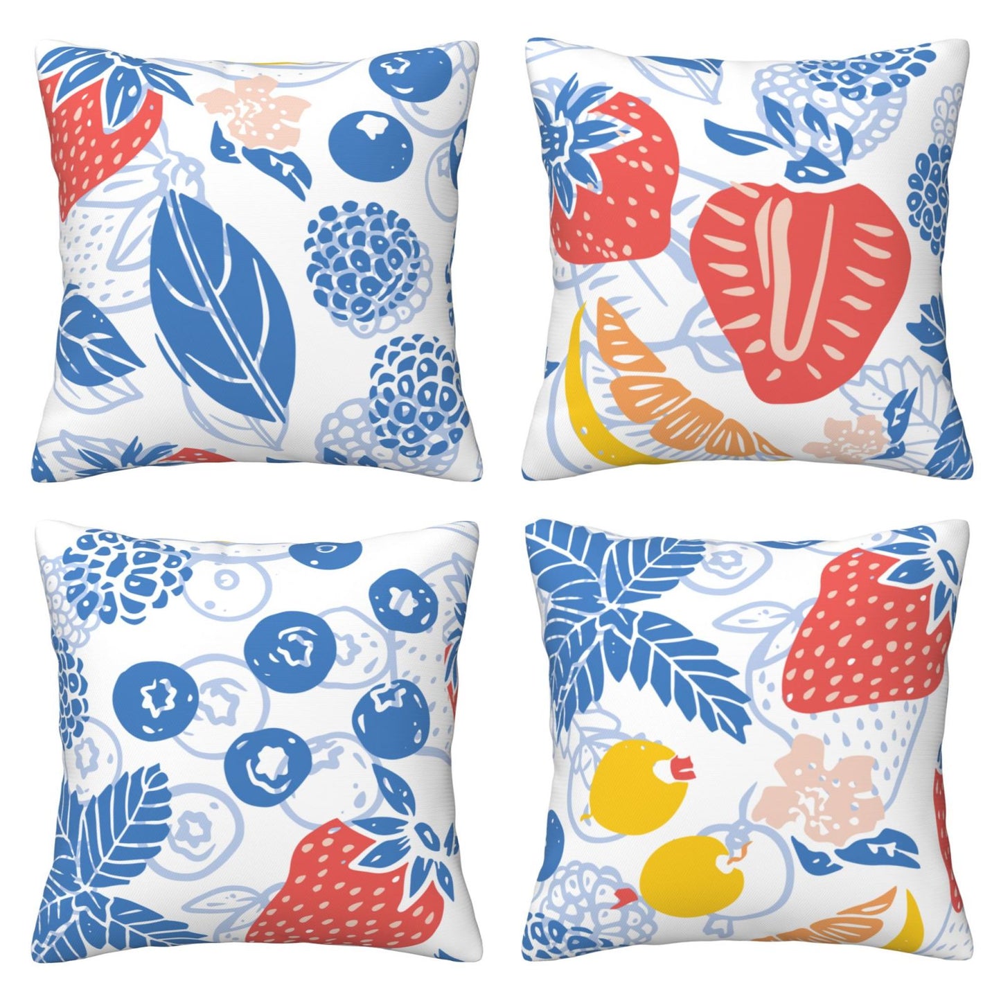 HOSTECCO Summer Throw Pillow Covers 18x18 inch Set of 4 Tropical Fruits Leaf Pillow Cases Pink Color Decorative Cushion Covers for Sofa Couch