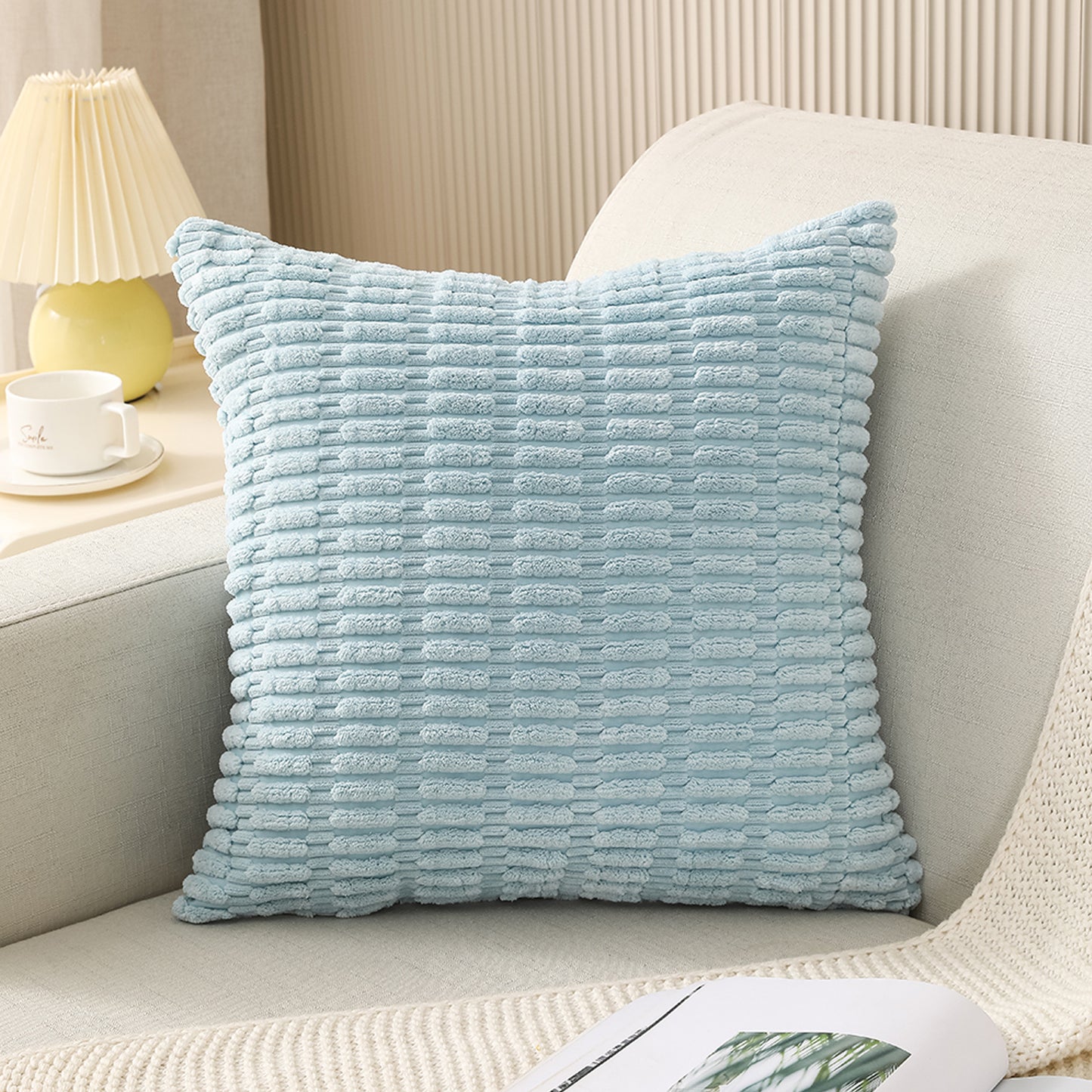Corduroy Boho Striped Throw Pillow Covers Solid Cushion Covers for Sofa Living Room