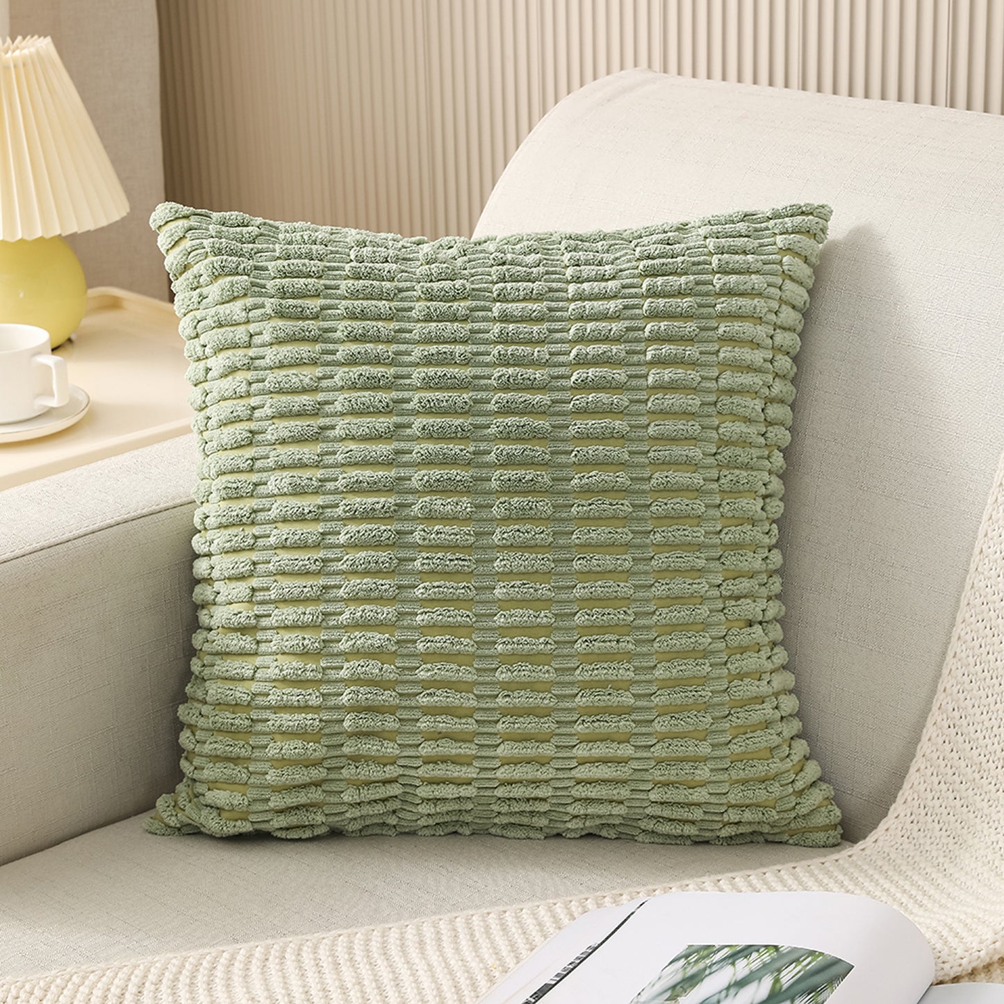 Corduroy Boho Striped Throw Pillow Covers Solid Cushion Covers for Sofa Living Room